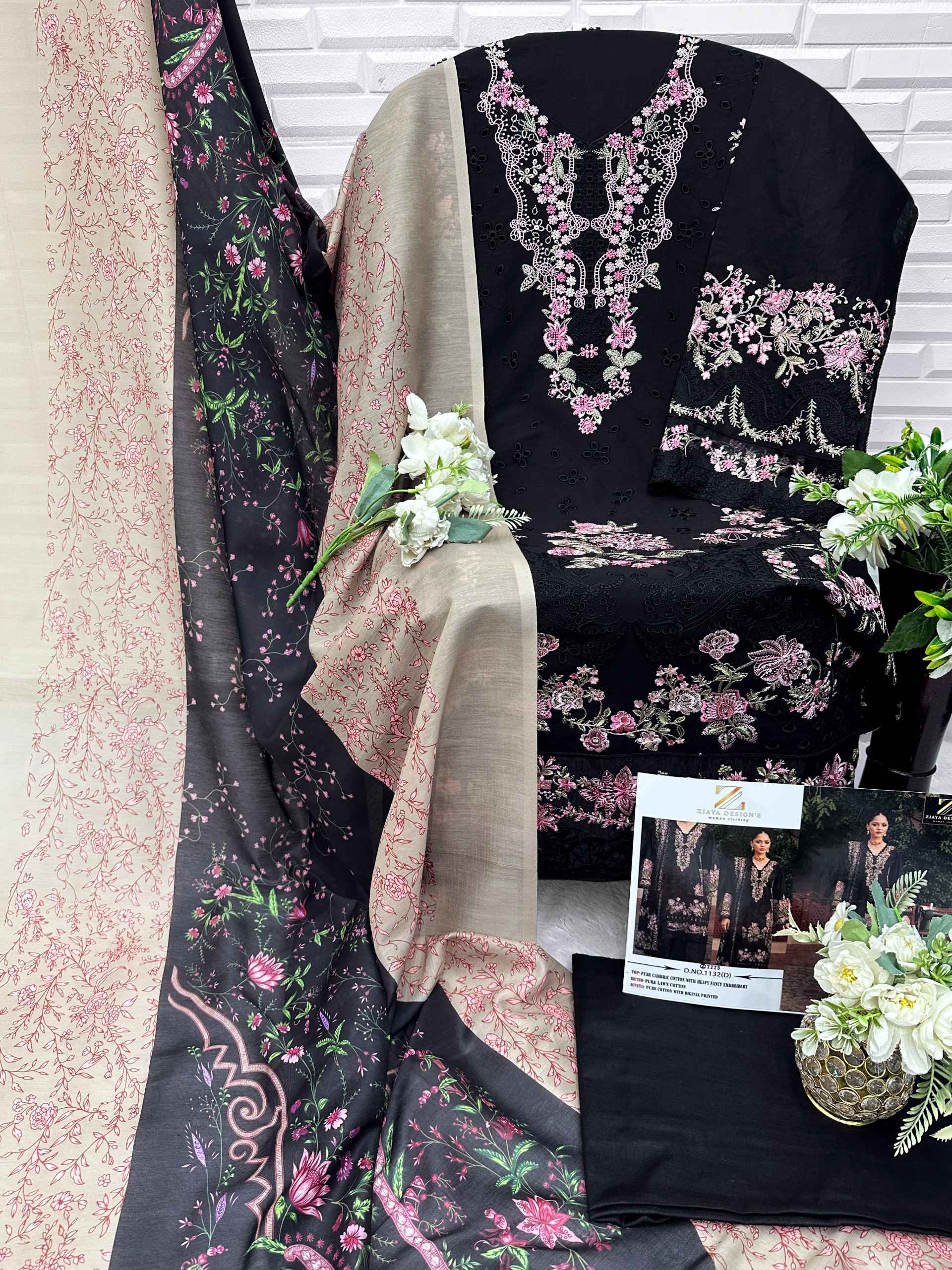 Ziaya Design 7773 D No 1132 Cambric Cotton Dress Material 4 Pc Catalouge