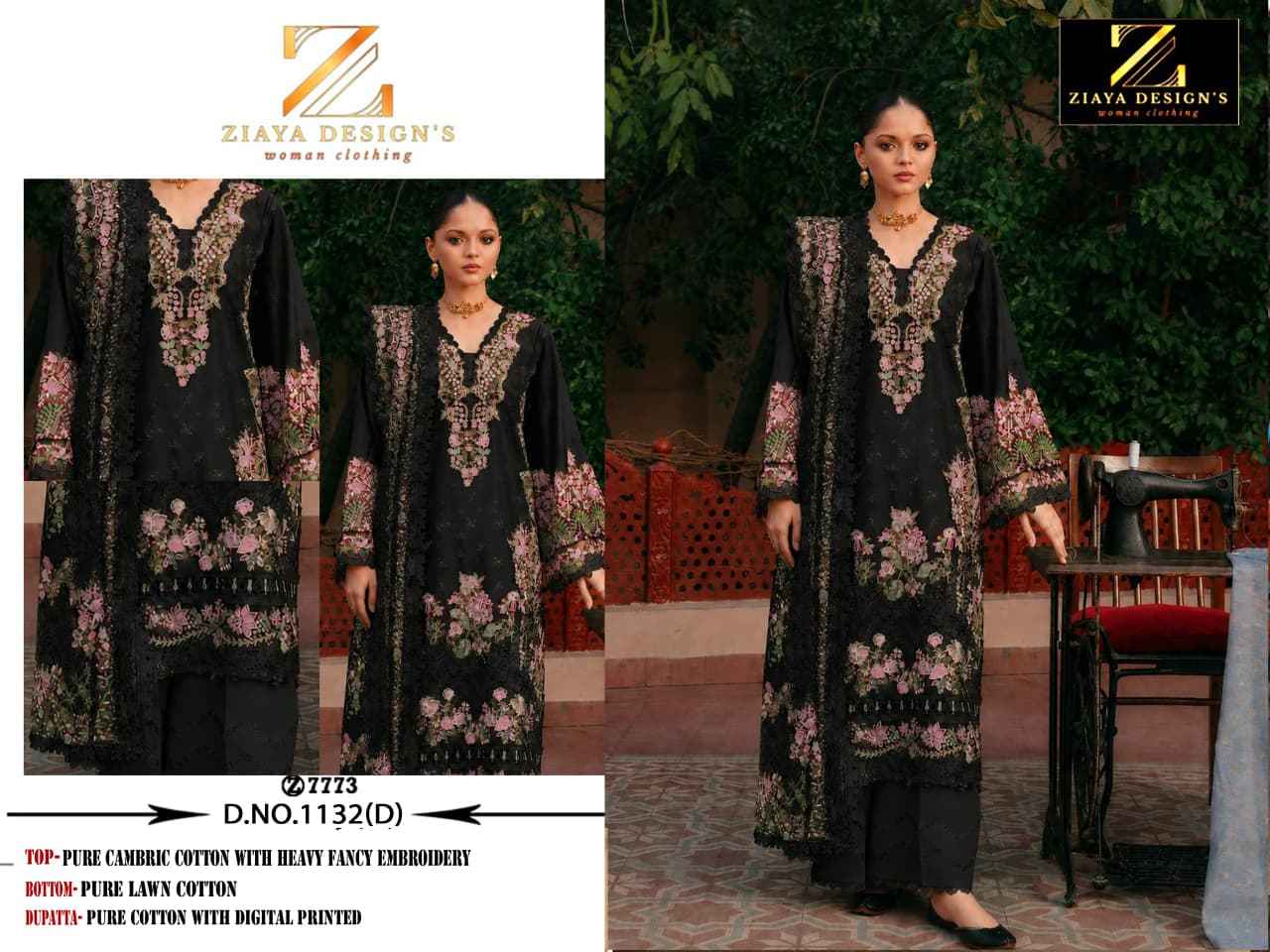Ziaya Design 7773 D No 1132 Cambric Cotton Dress Material 4 Pc Catalouge