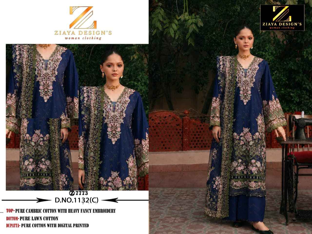 Ziaya Design 7773 D No 1132 Cambric Cotton Dress Material 4 Pc Catalouge