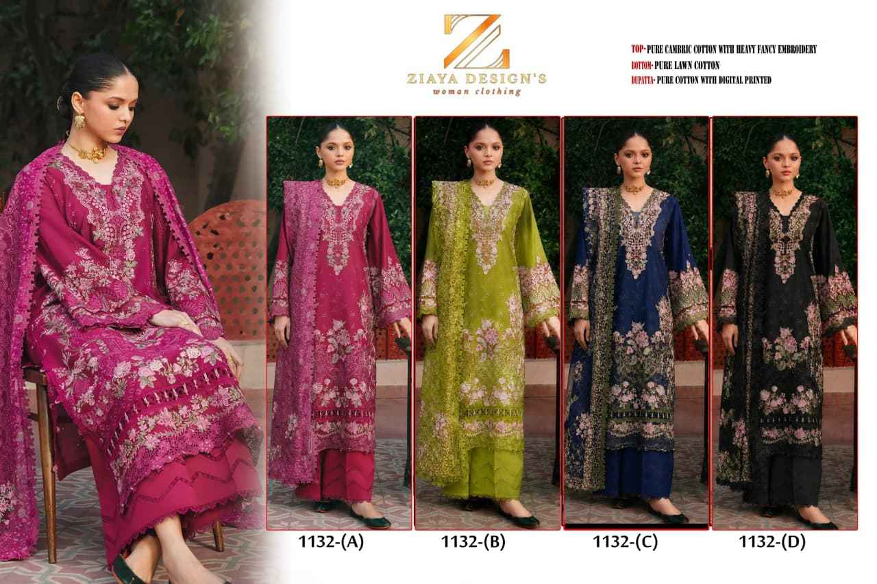 Ziaya Design 7773 D No 1132 Cambric Cotton Dress Material 4 Pc Catalouge
