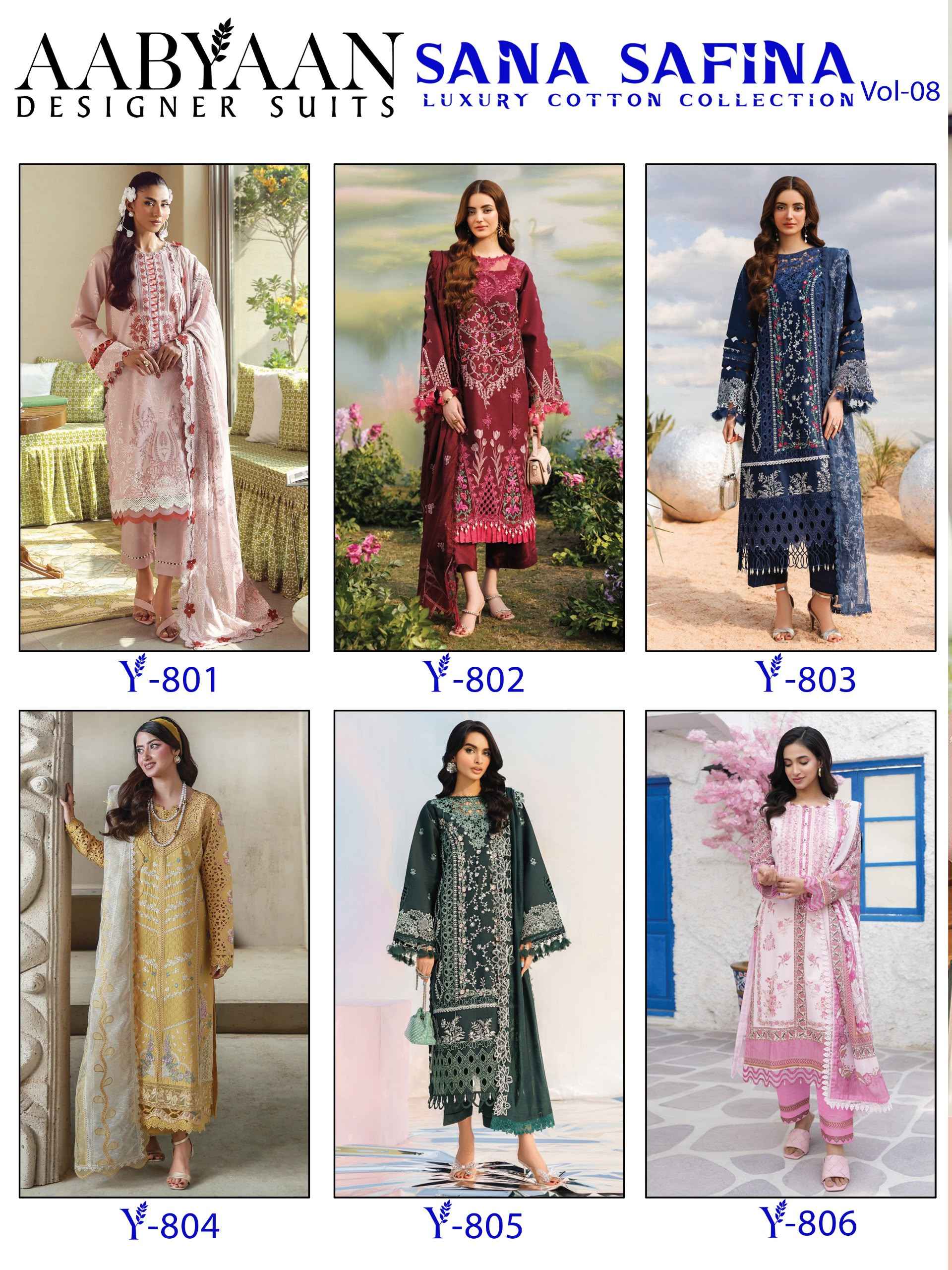 Aabyaan Sana Safina Vol 8 Cotton Dress Material 6 pcs Catalogue