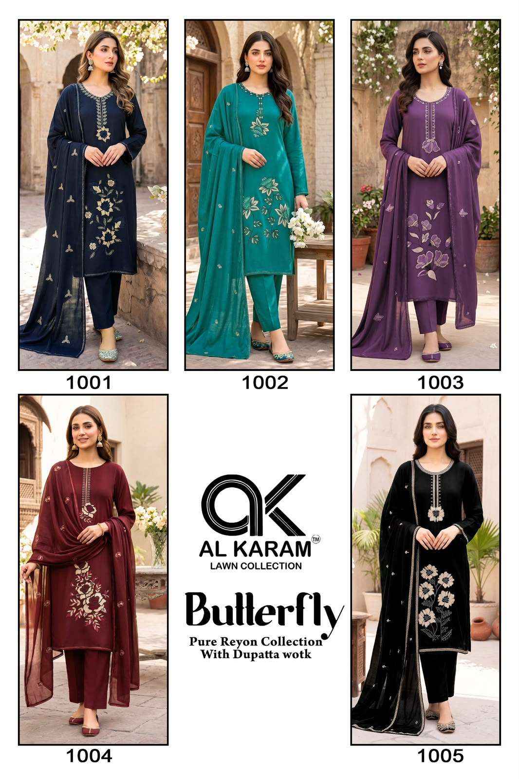 Al Karam Butterfly Reyon Dress Material 5 pcs Catalogue