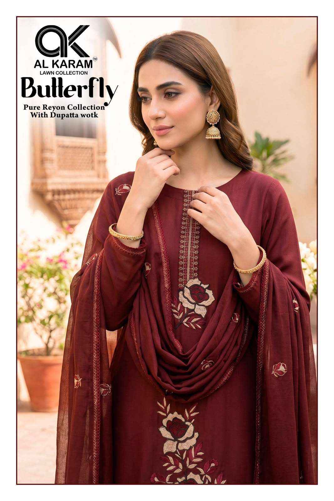 Al Karam Butterfly Reyon Dress Material 5 pcs Catalogue