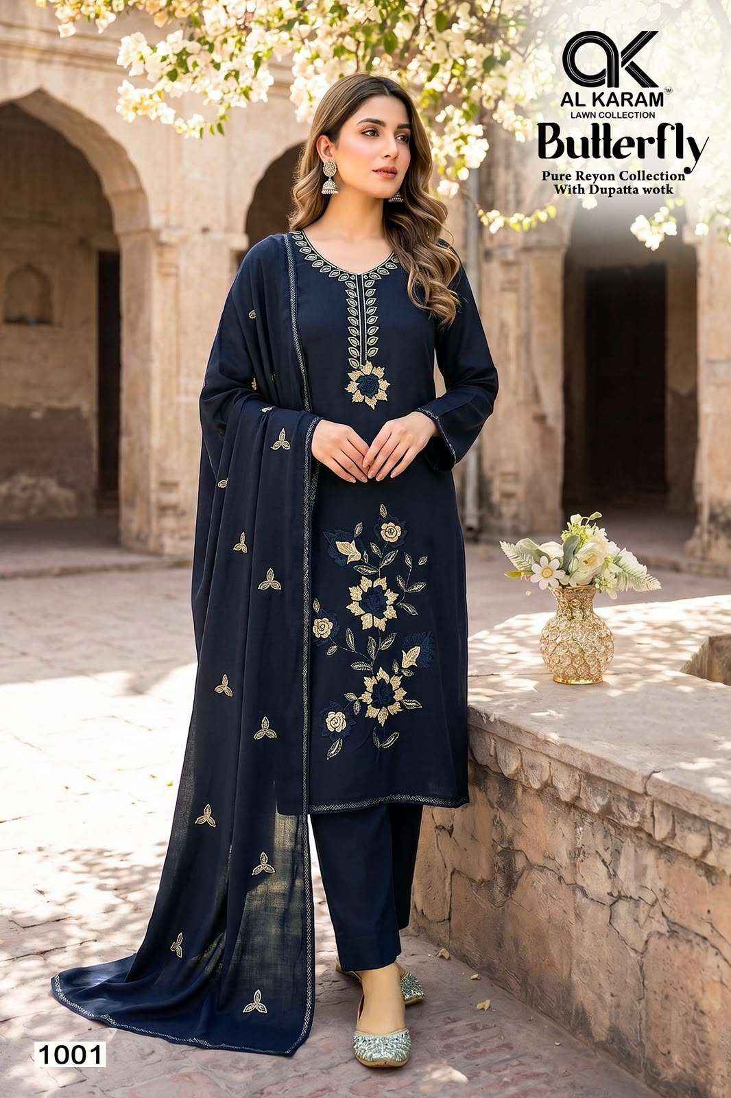 Al Karam Butterfly Reyon Dress Material 5 pcs Catalogue