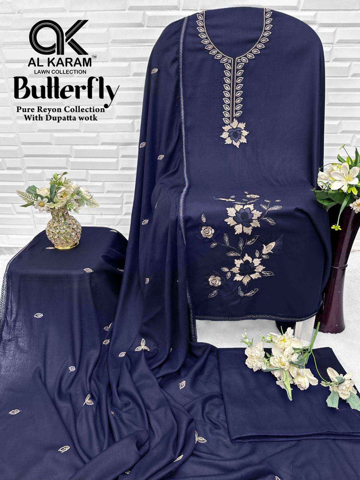 Al Karam Butterfly Reyon Dress Material 5 pcs Catalogue