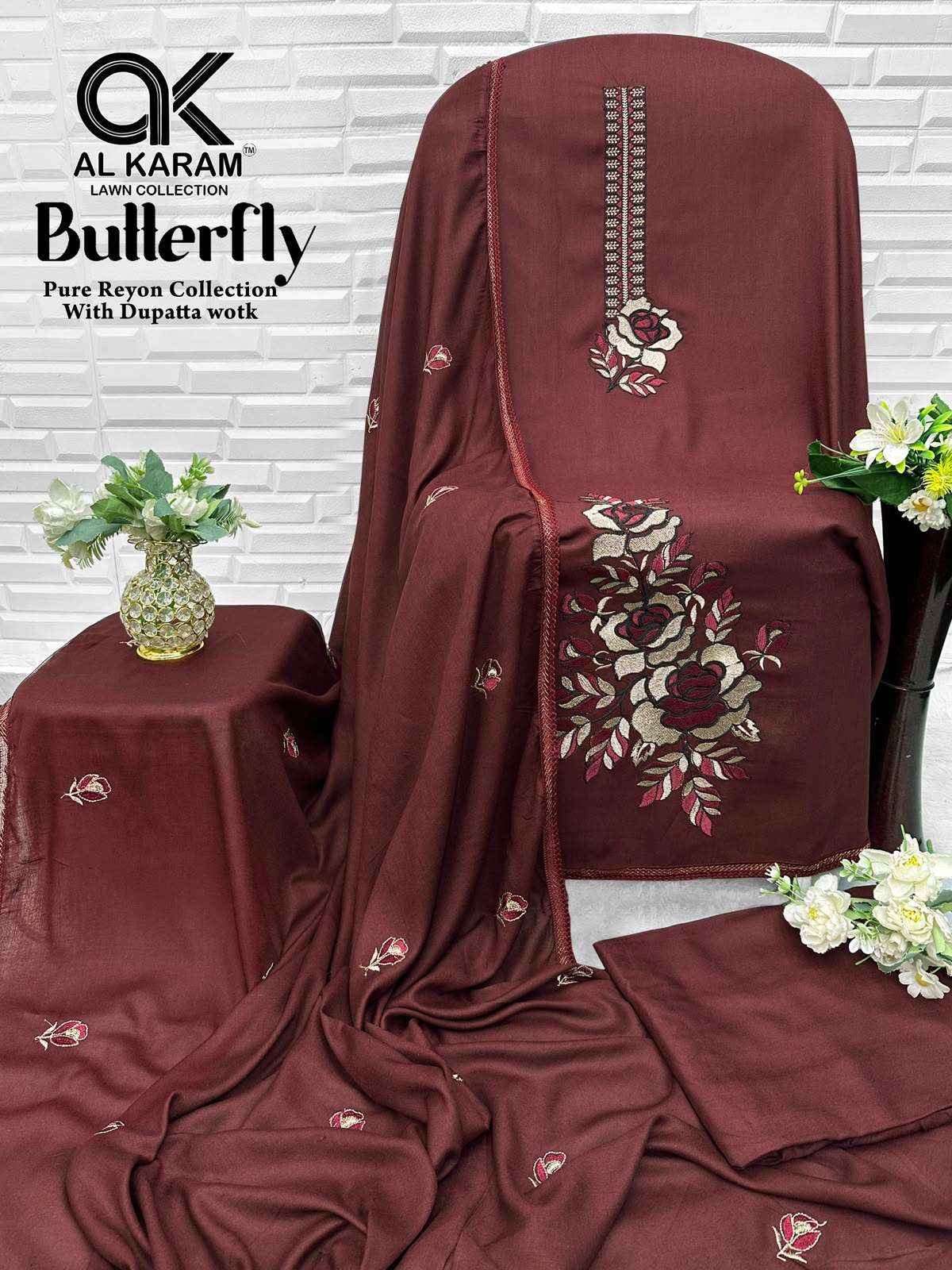 Al Karam Butterfly Reyon Dress Material 5 pcs Catalogue