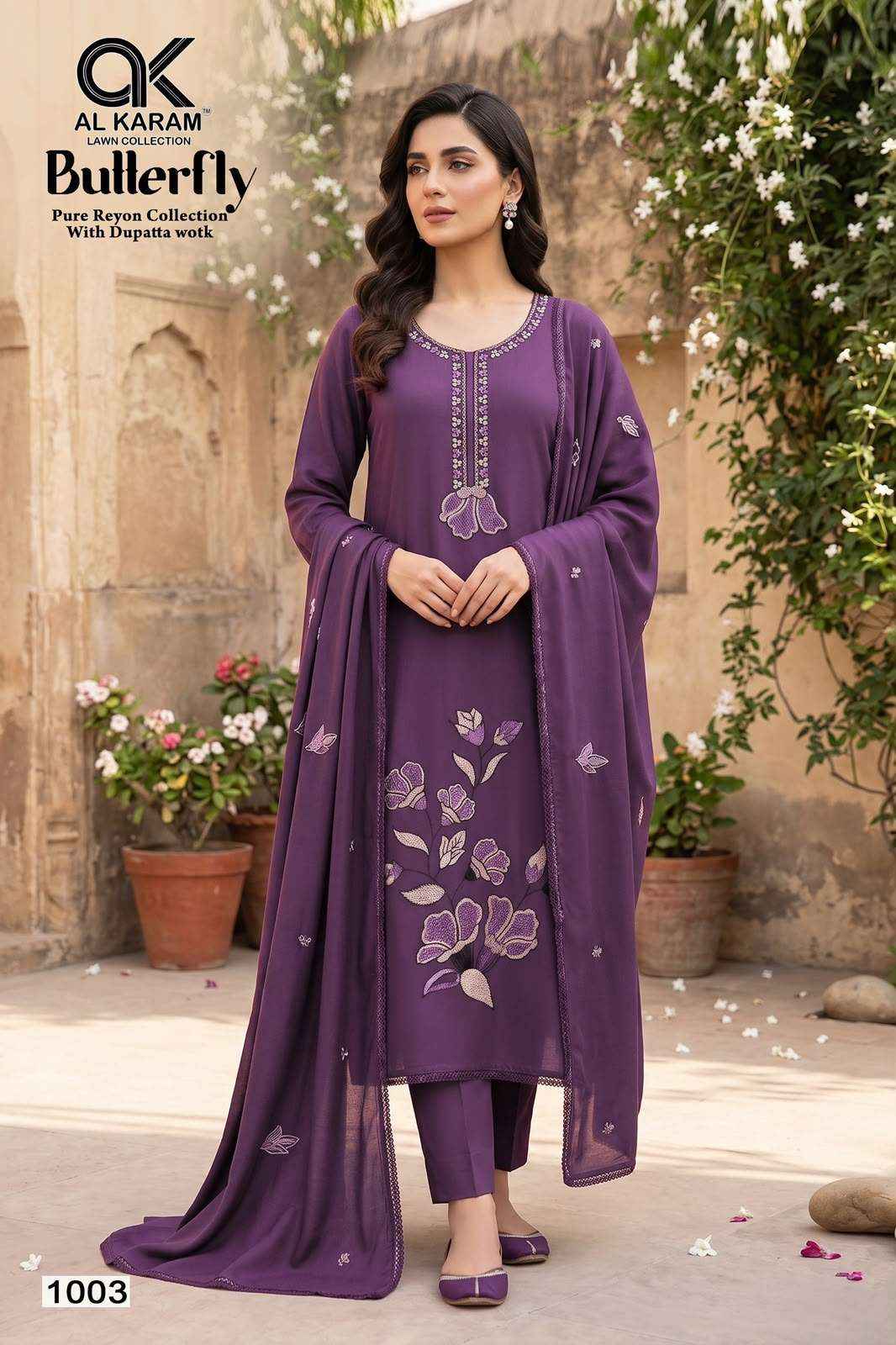 Al Karam Butterfly Reyon Dress Material 5 pcs Catalogue