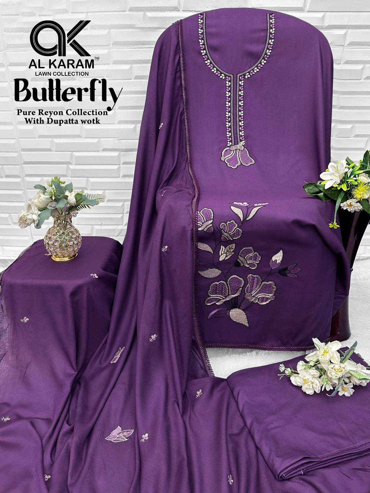 Al Karam Butterfly Reyon Dress Material 5 pcs Catalogue