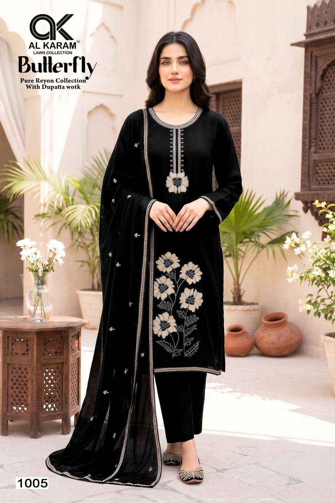Al Karam Butterfly Reyon Dress Material 5 pcs Catalogue