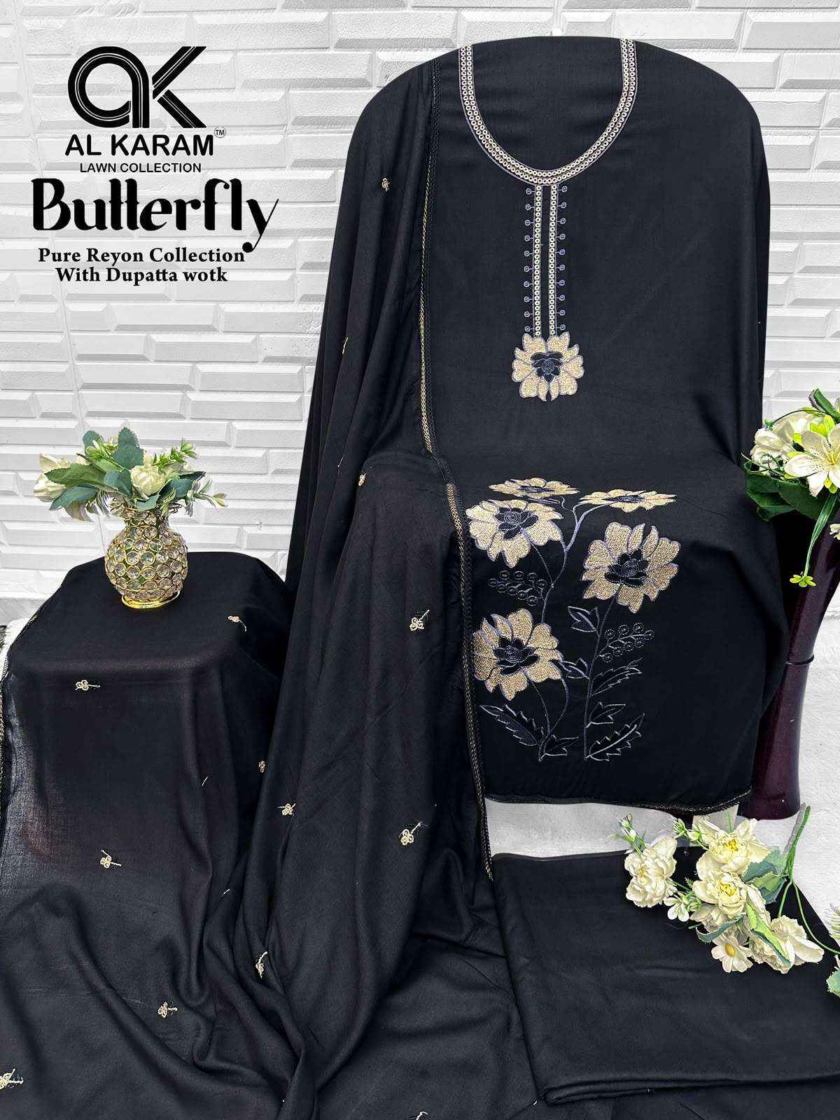 Al Karam Butterfly Reyon Dress Material 5 pcs Catalogue