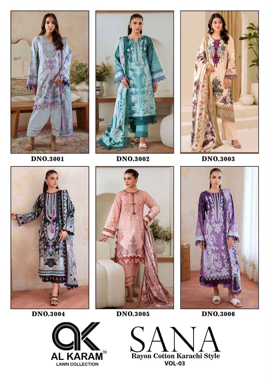 Al Karam Sana Vol 3 Rayon Dress Material 6 pcs Catalogue