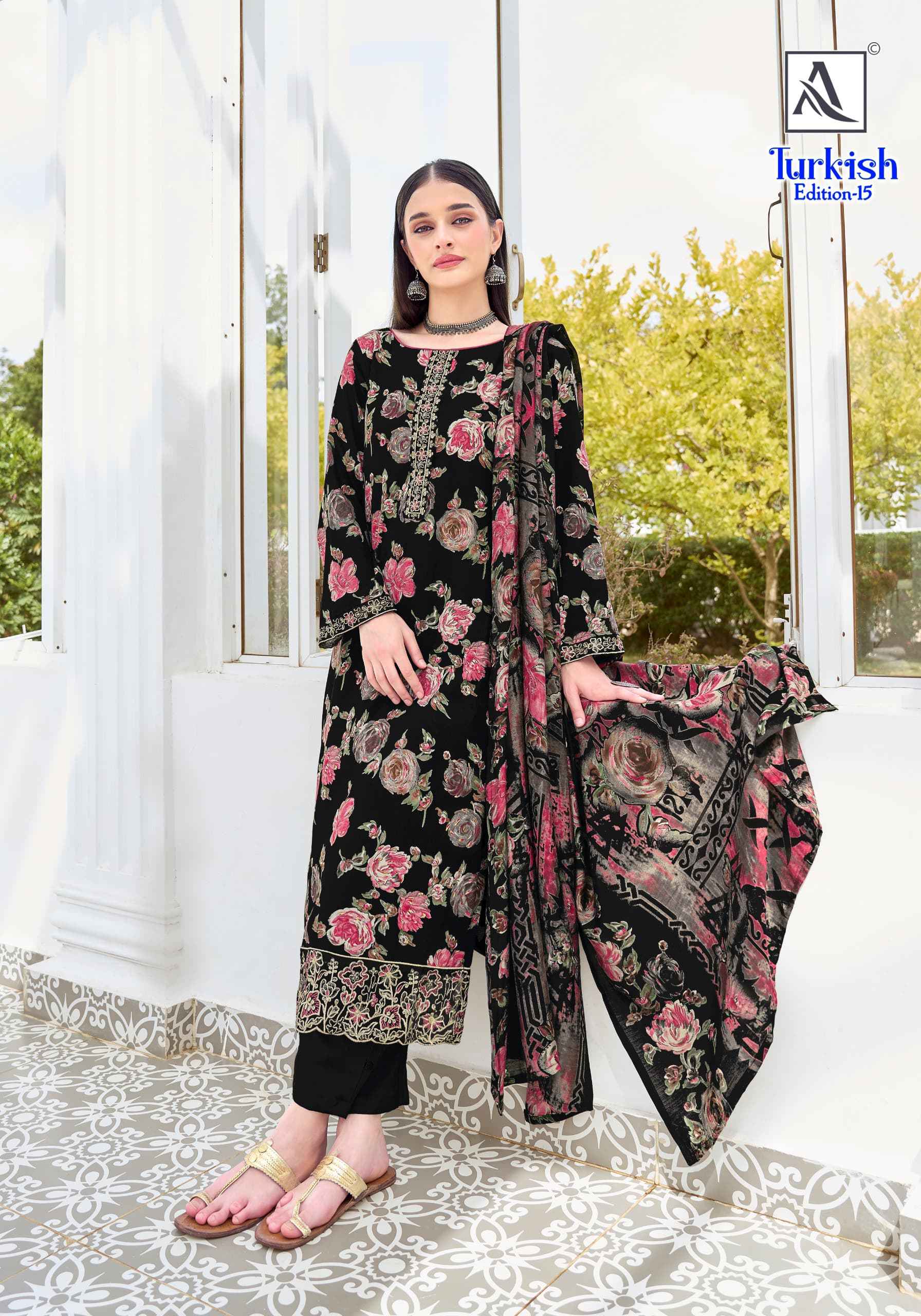 Alok Turkish Edition 15 Viscose Reyon Dress Material 5 pcs Catalogue