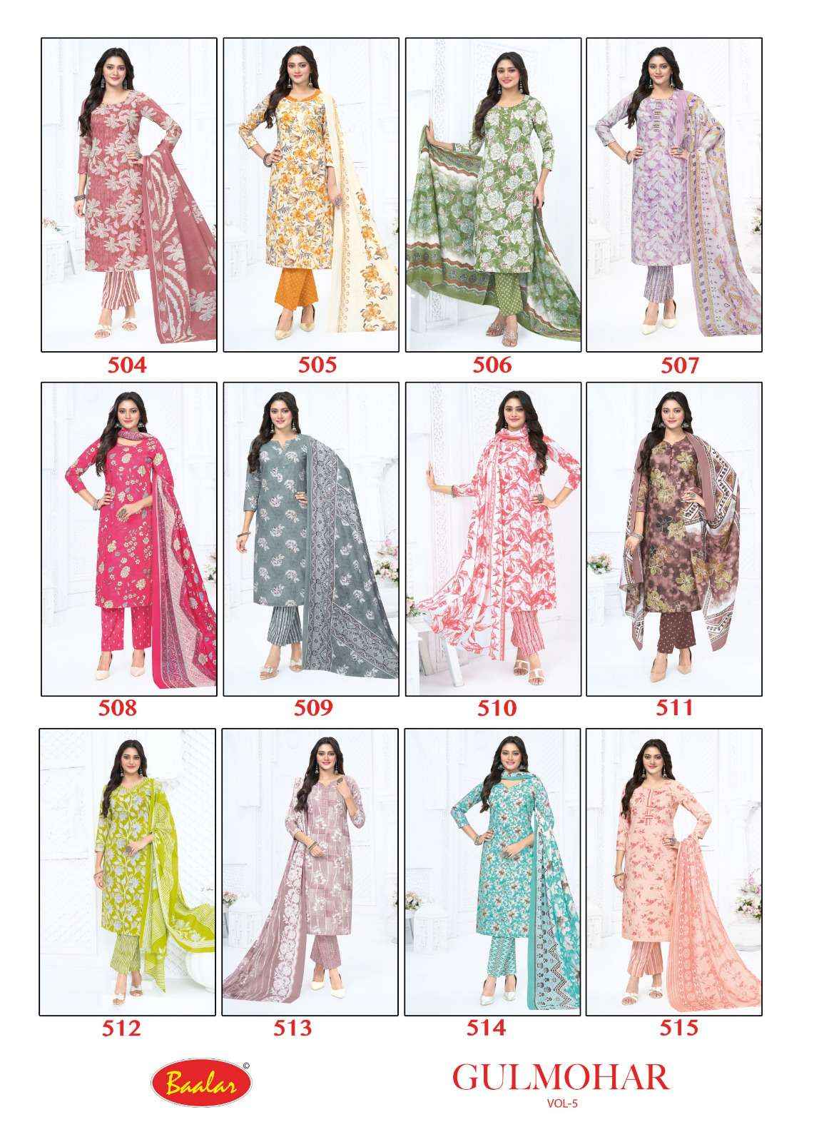 Baalar Gulmohar Vol 5 Lawn Cotton Dress Material 12 pcs Catalogue