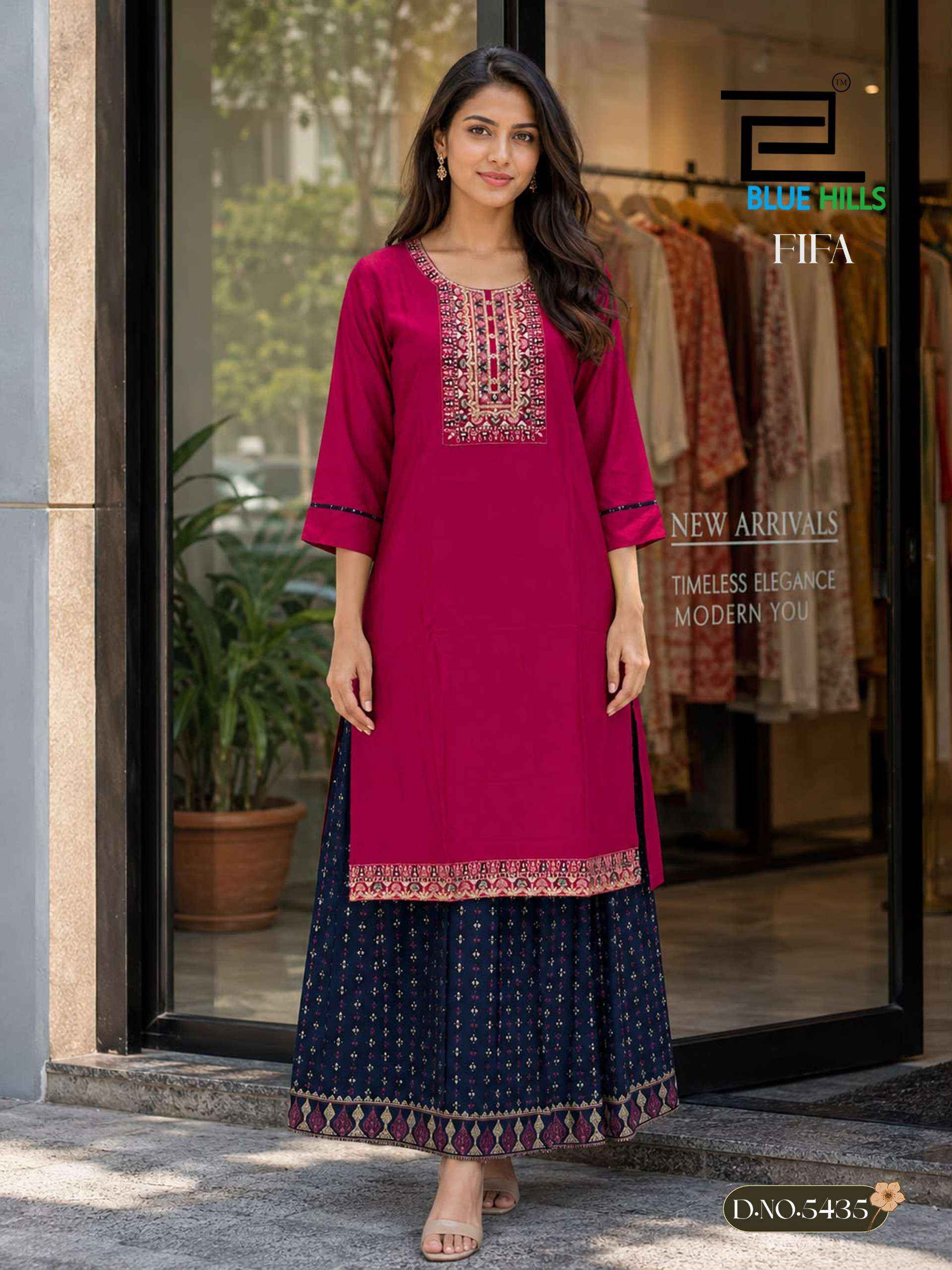 Blue Hills Fifa Rayon Kurti With Skirt 6 pcs Catalogue