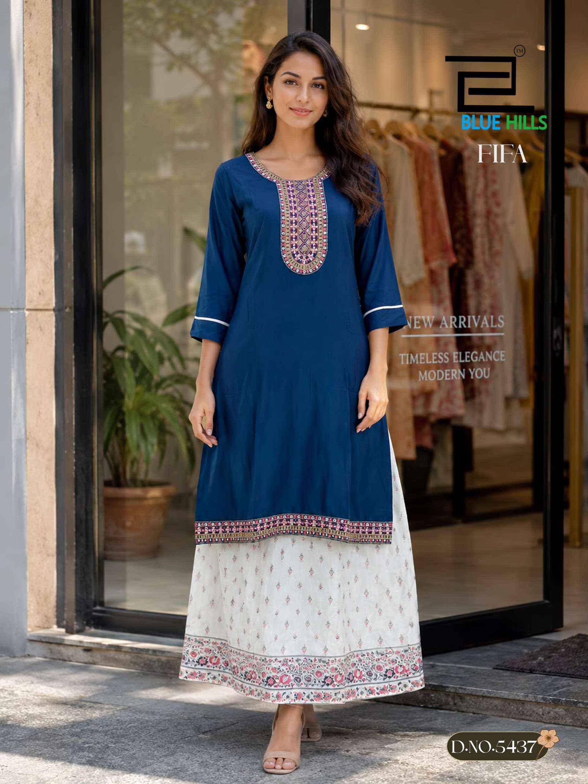 Blue Hills Fifa Rayon Kurti With Skirt 6 pcs Catalogue