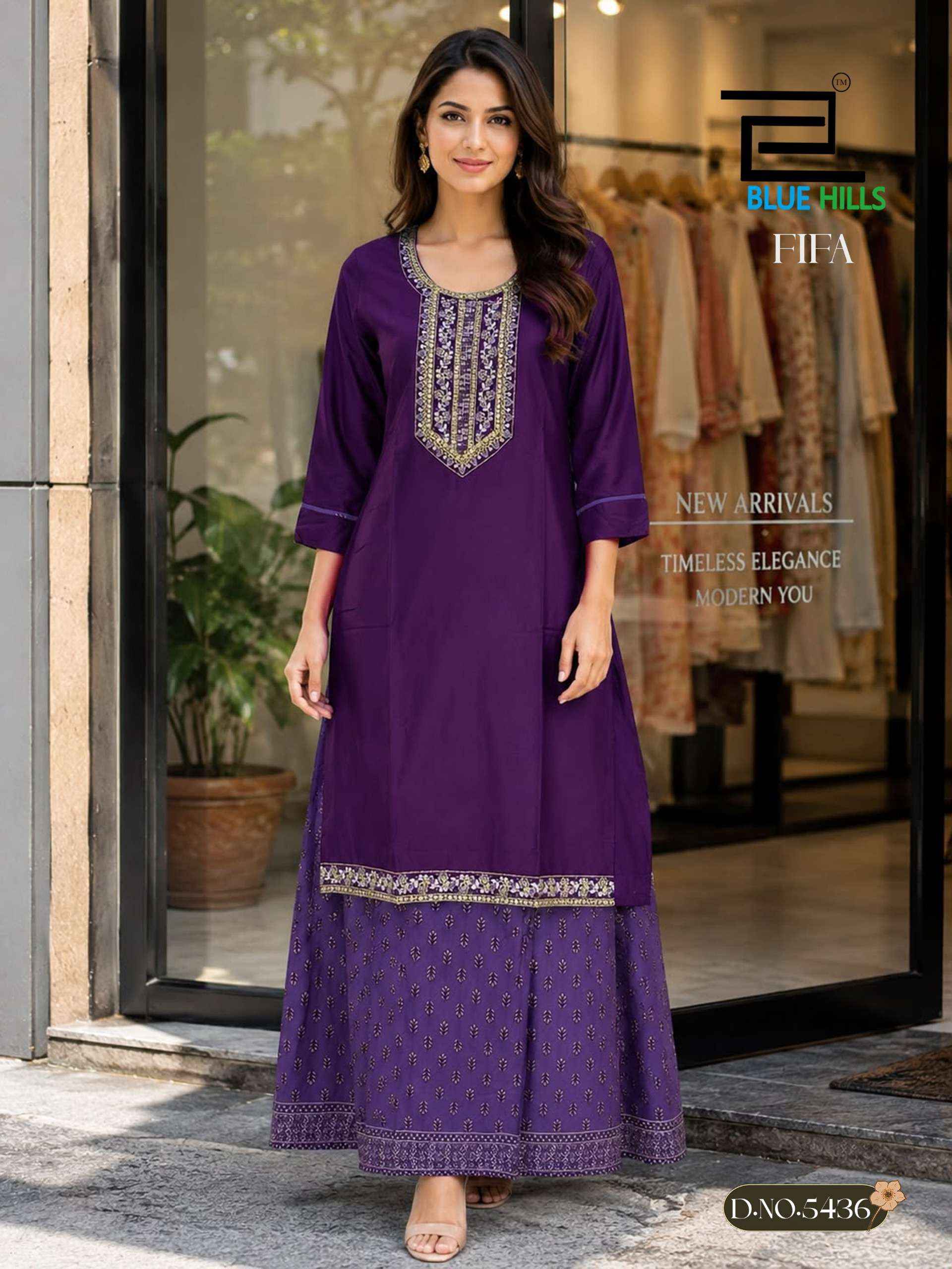 Blue Hills Fifa Rayon Kurti With Skirt 6 pcs Catalogue