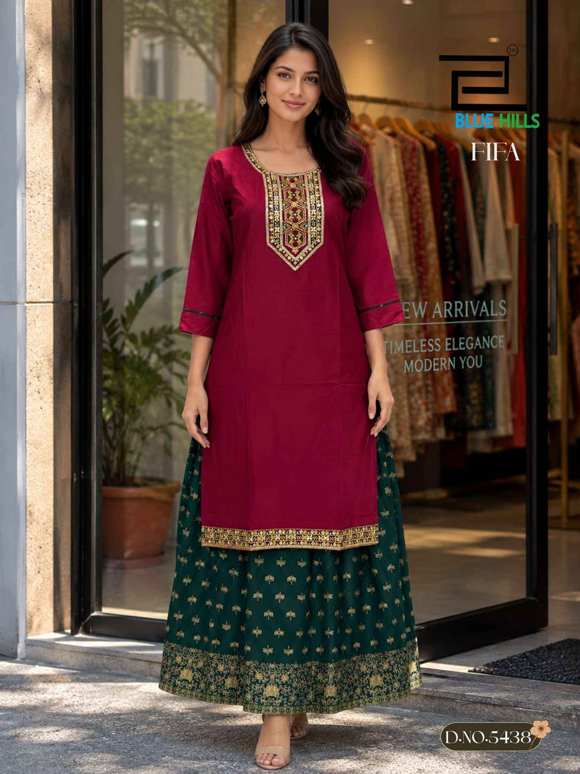 Blue Hills Fifa Rayon Kurti With Skirt 6 pcs Catalogue