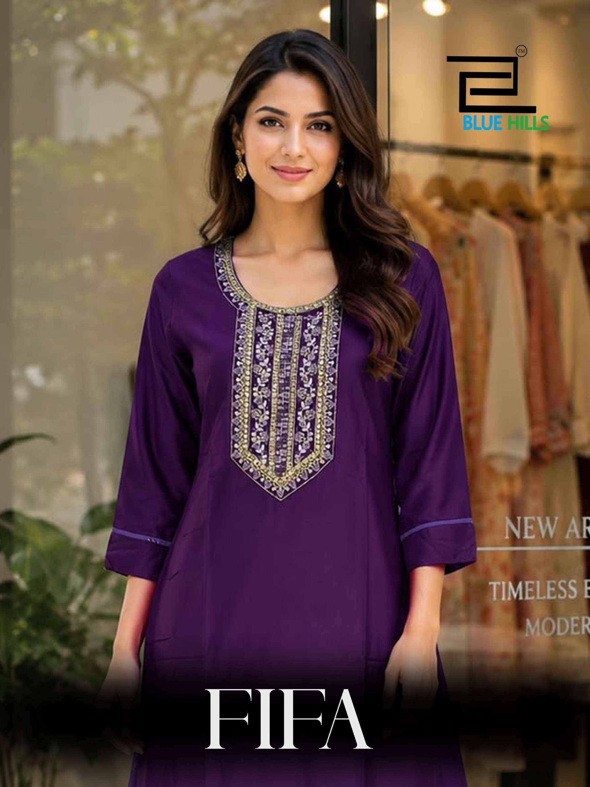 Blue Hills Fifa Rayon Kurti With Skirt 6 pcs Catalogue