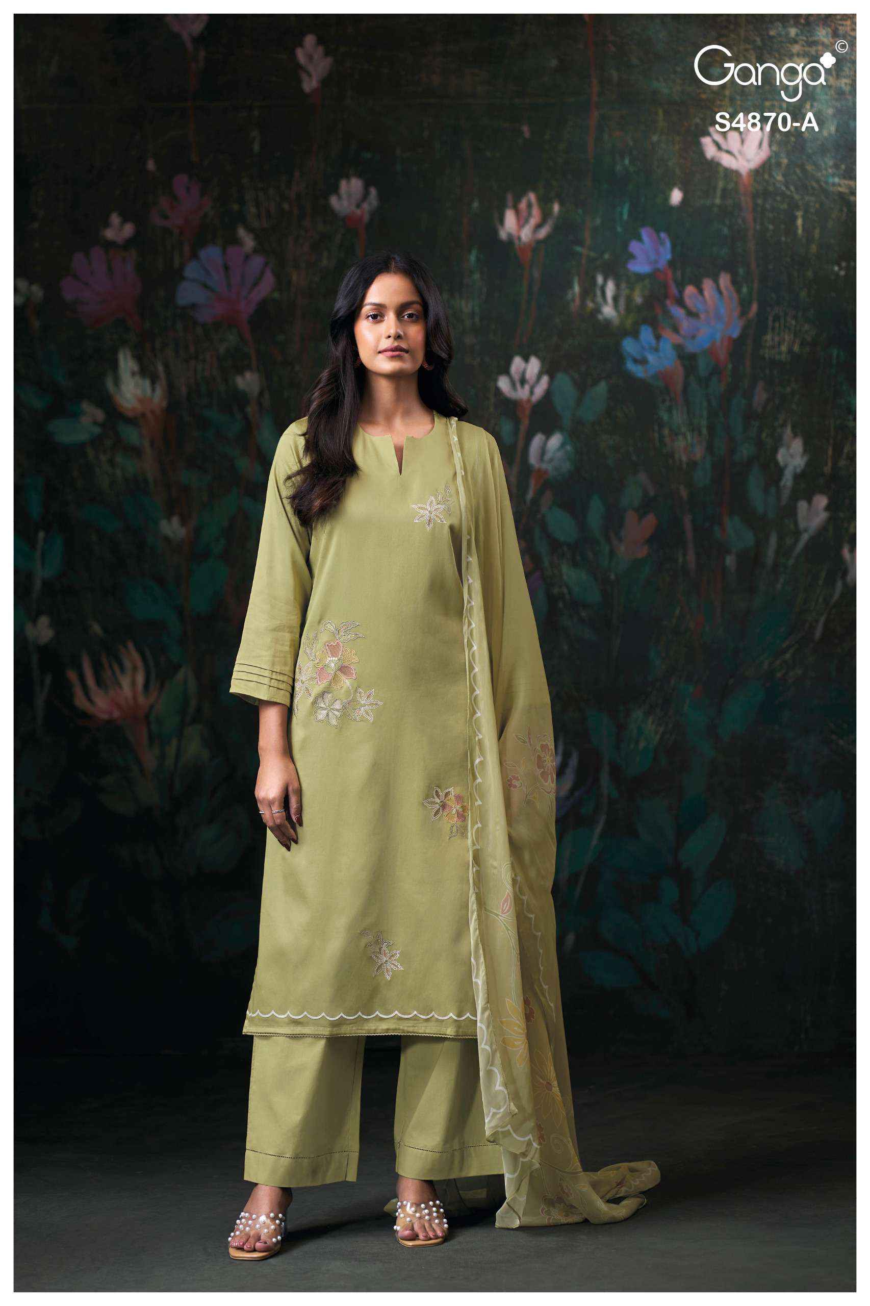 Ganga Amary 4870 Satin Cotton Dress Material 4 pcs Catalogue