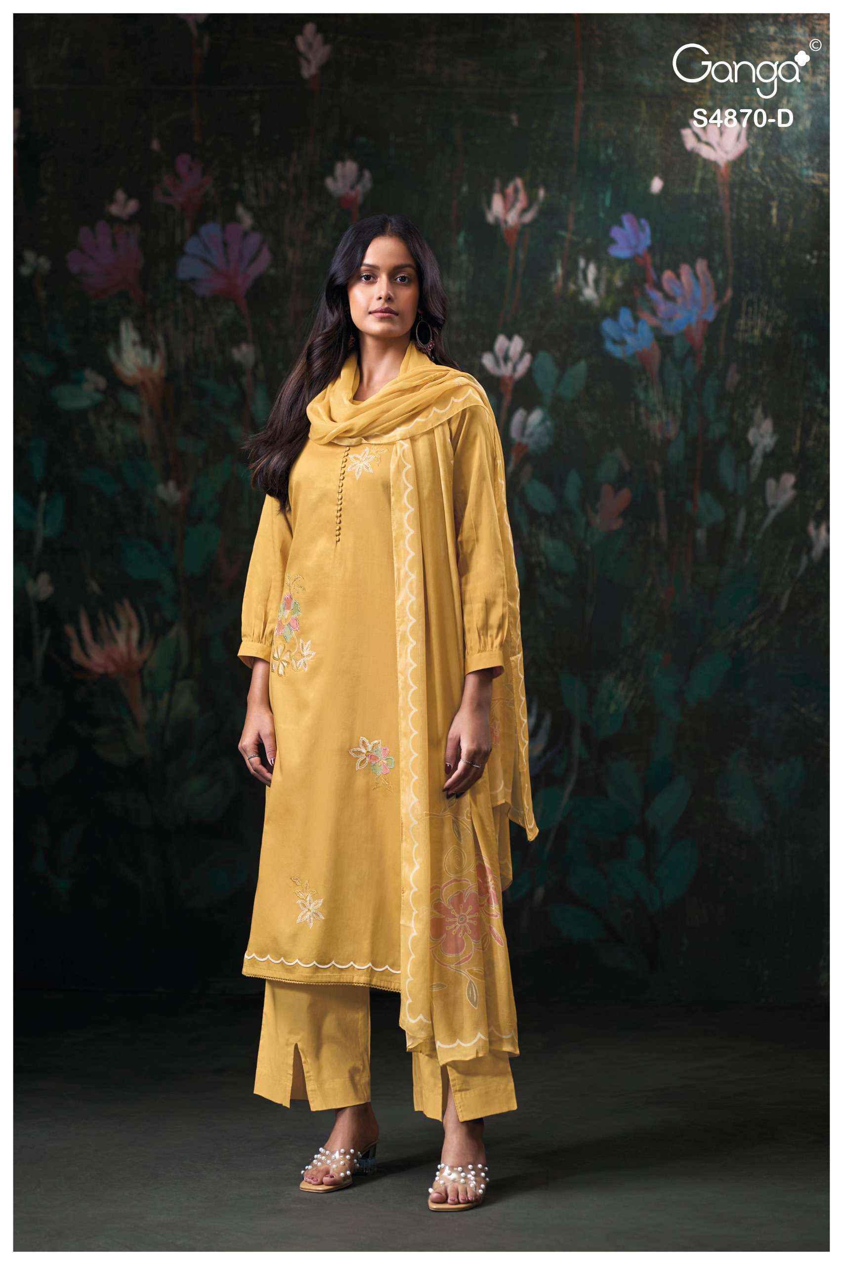 Ganga Amary 4870 Satin Cotton Dress Material 4 pcs Catalogue
