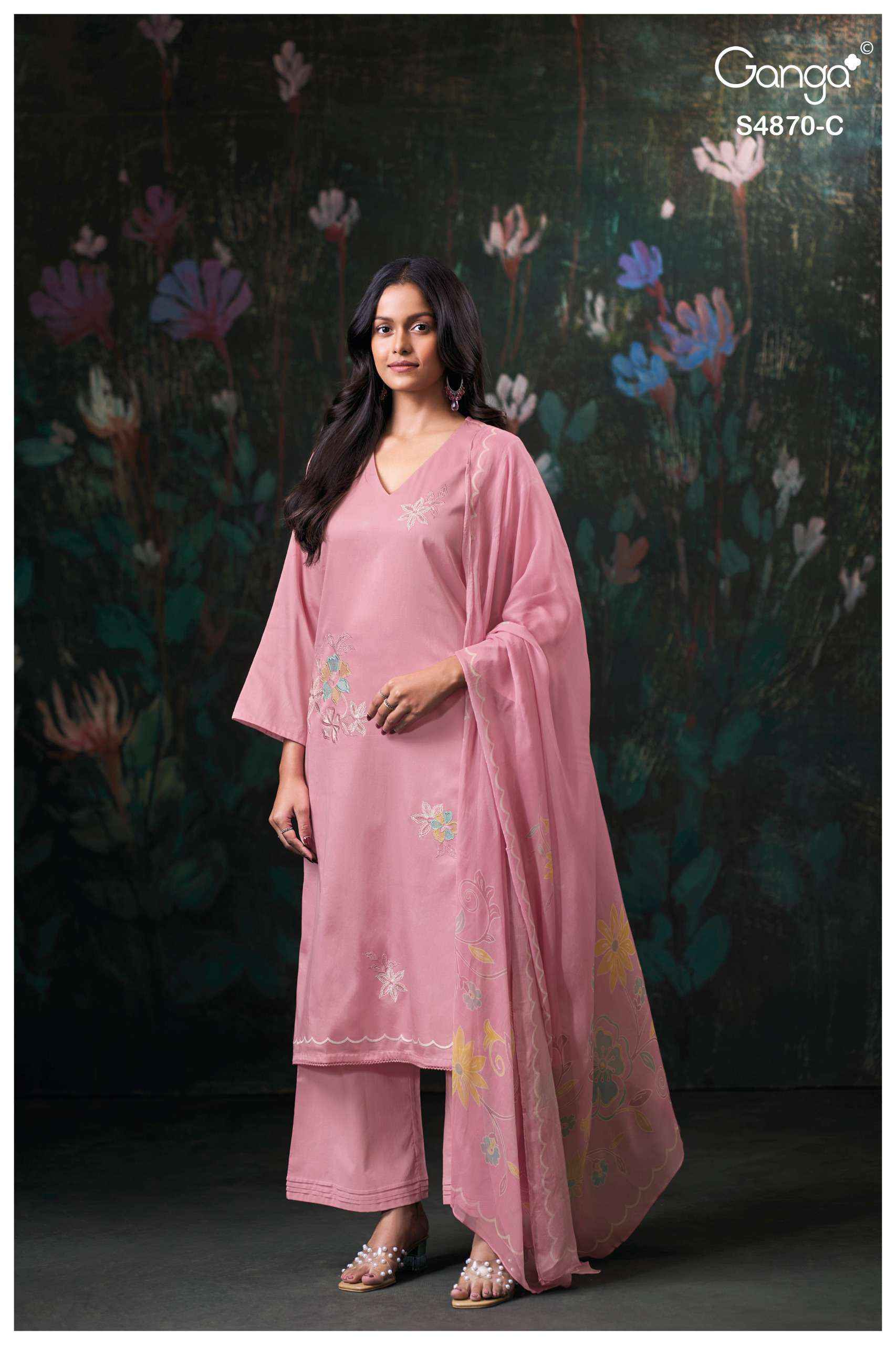 Ganga Amary 4870 Satin Cotton Dress Material 4 pcs Catalogue