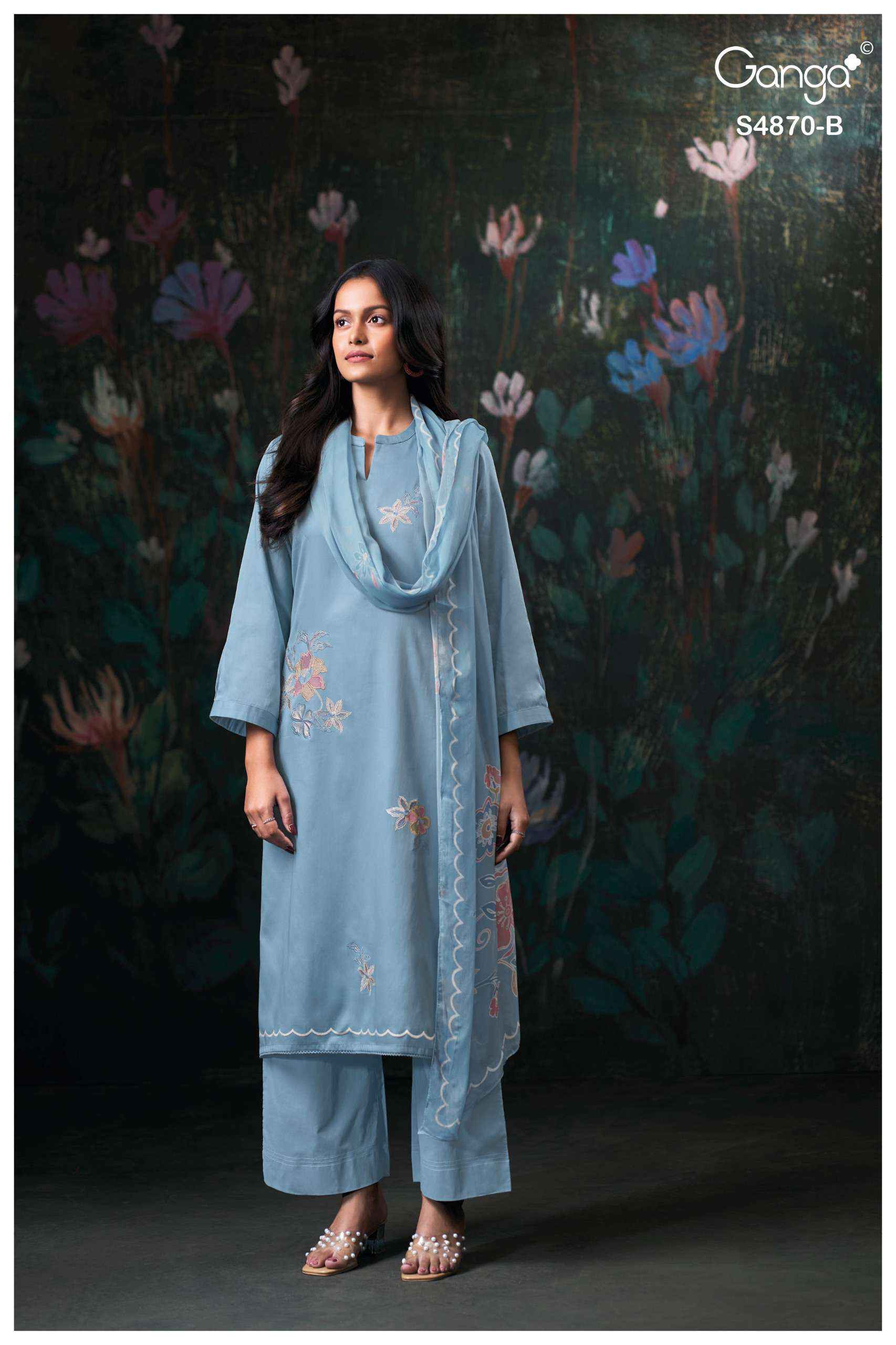 Ganga Amary 4870 Satin Cotton Dress Material 4 pcs Catalogue