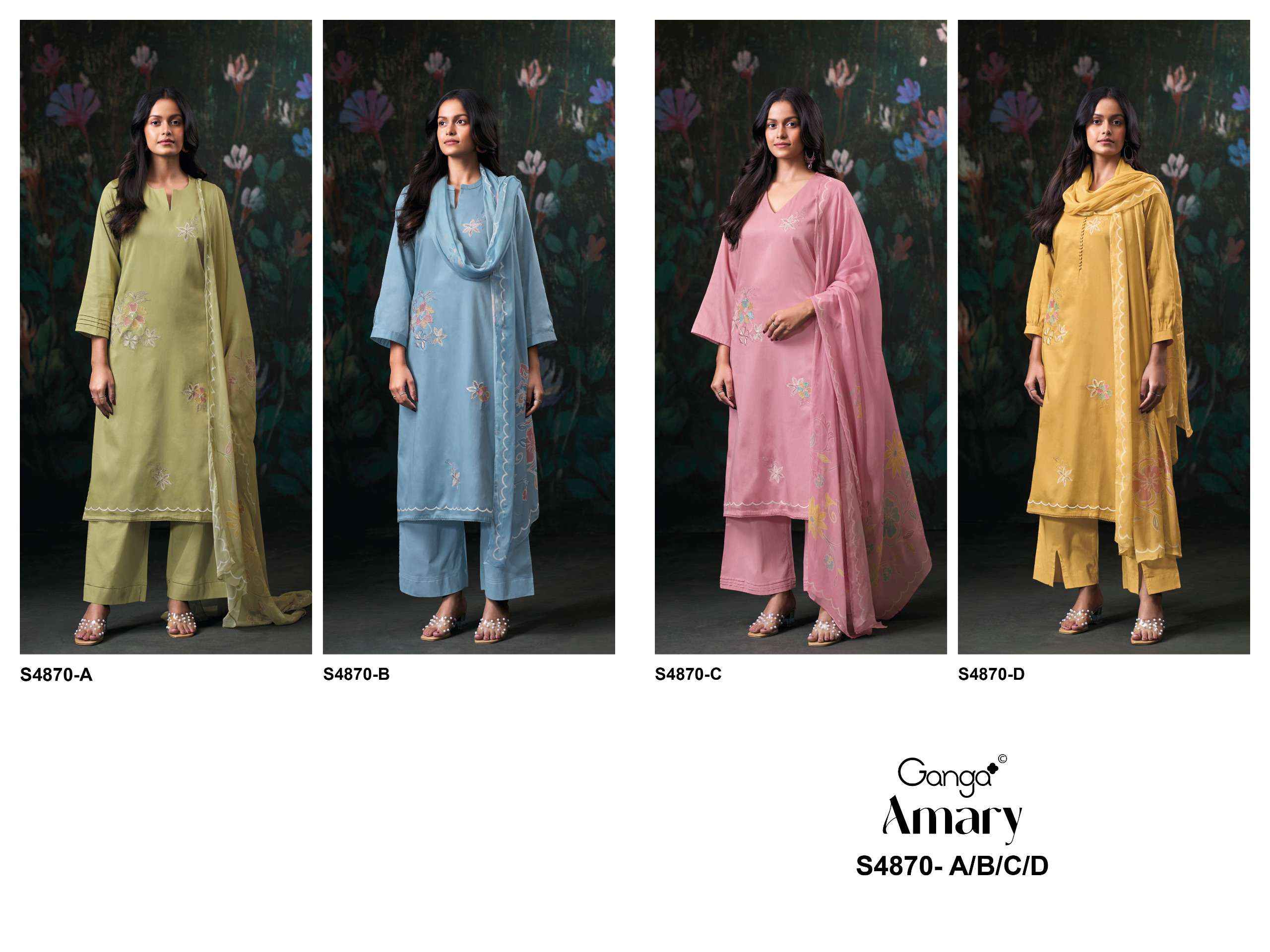 Ganga Amary 4870 Satin Cotton Dress Material 4 pcs Catalogue