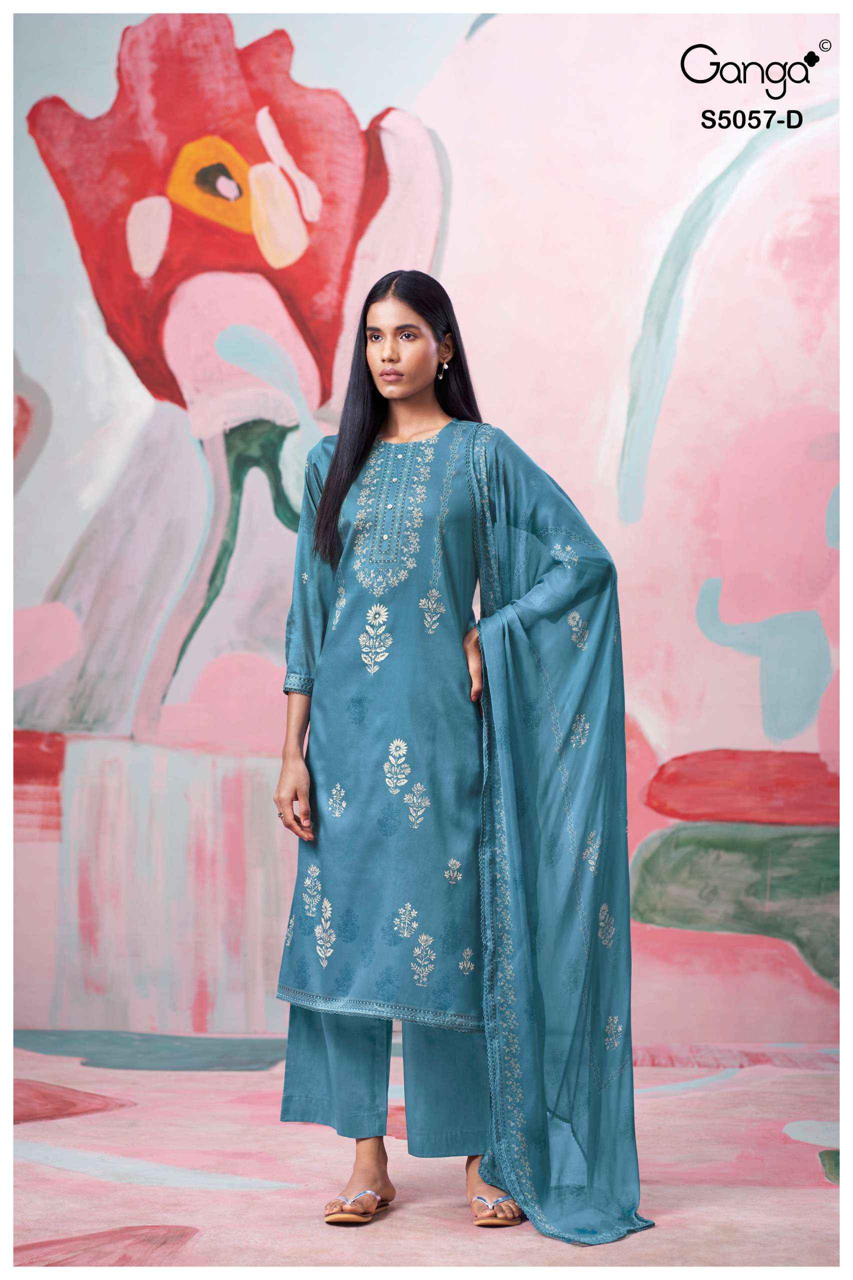 Ganga Deyra 5057 Satin Cotton Dress Material 4 pcs Catalogue