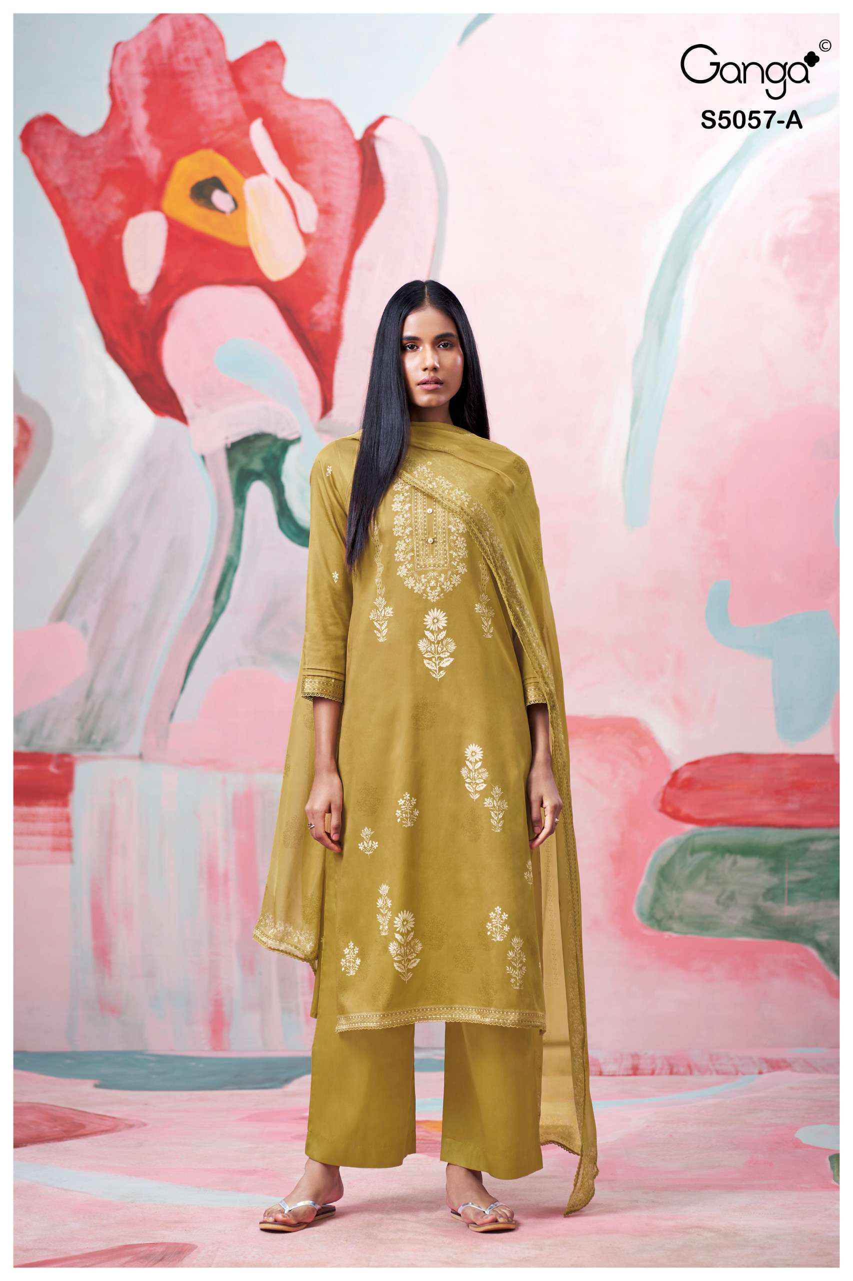 Ganga Deyra 5057 Satin Cotton Dress Material 4 pcs Catalogue