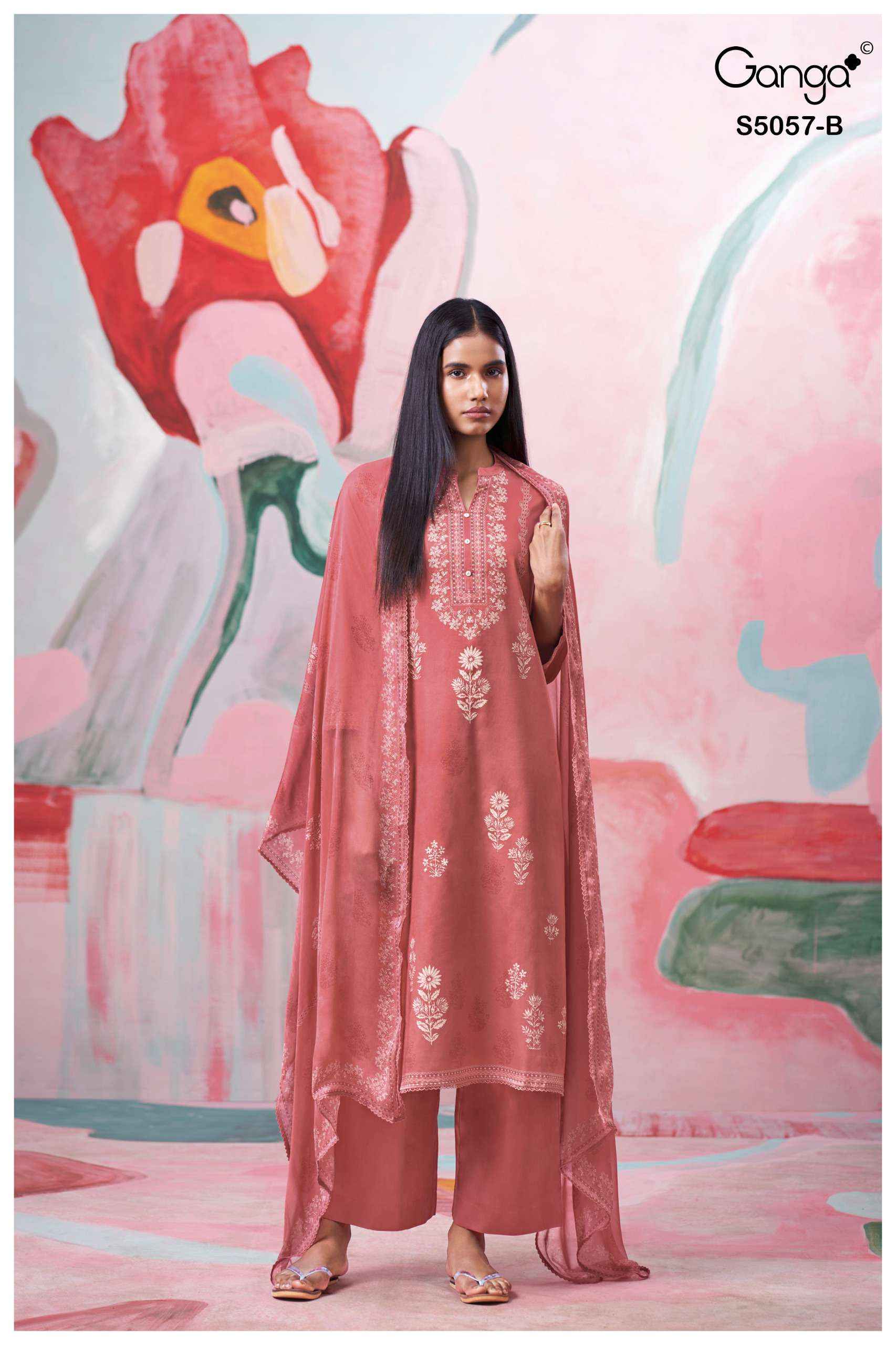 Ganga Deyra 5057 Satin Cotton Dress Material 4 pcs Catalogue