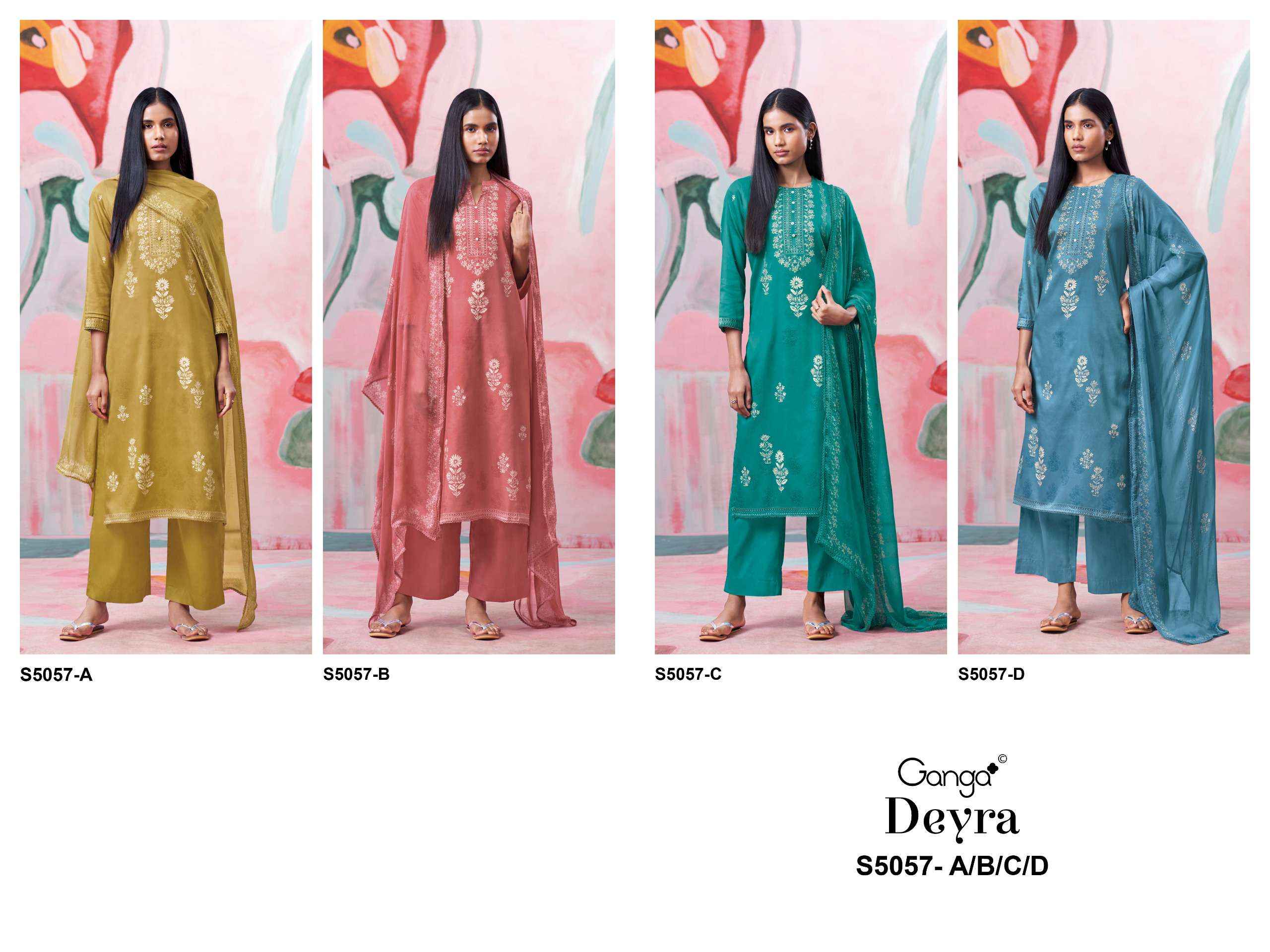 Ganga Deyra 5057 Satin Cotton Dress Material 4 pcs Catalogue