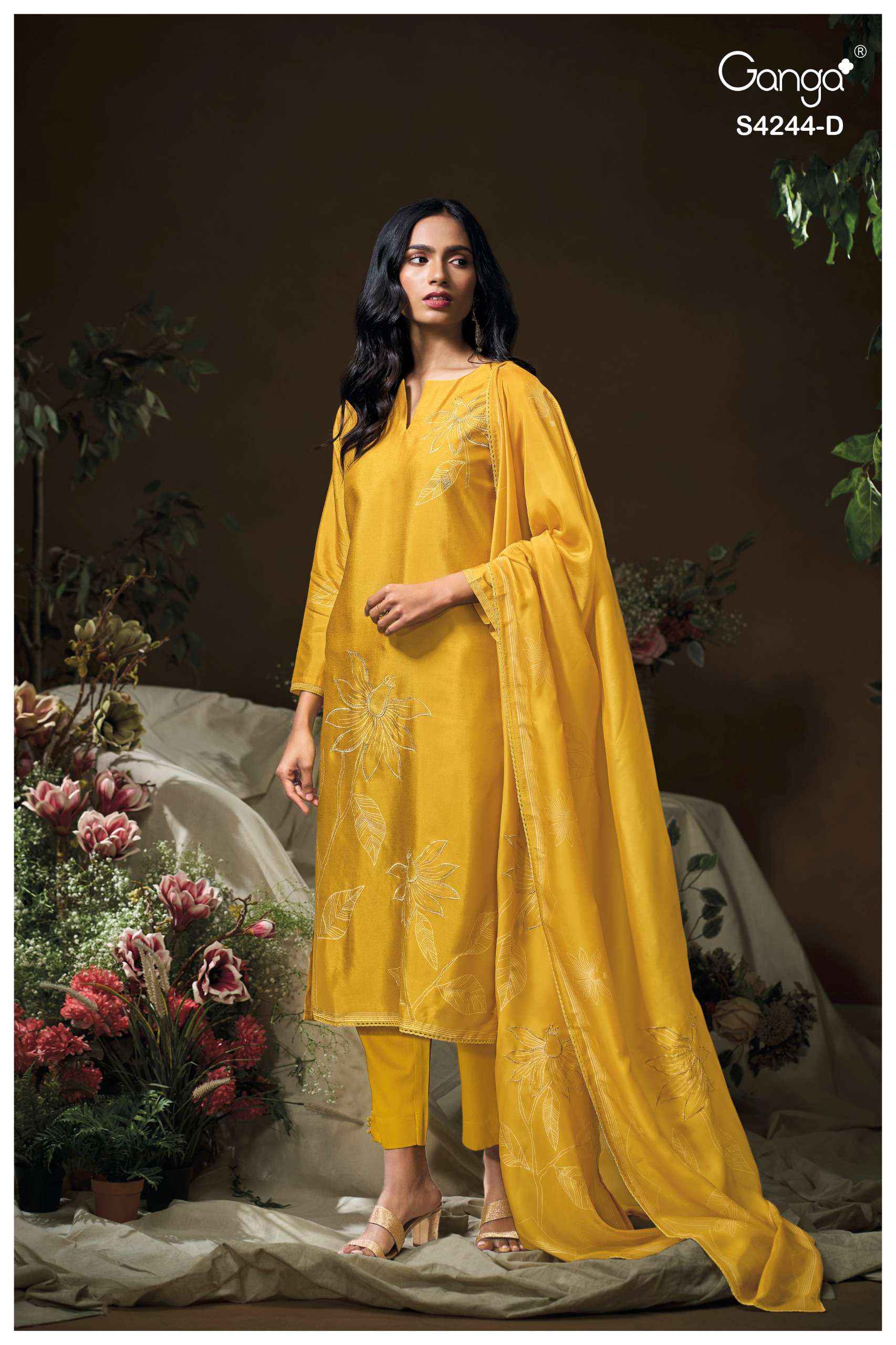 Ganga Druya 4244 Silk Dress Material 4 pcs Catalogue