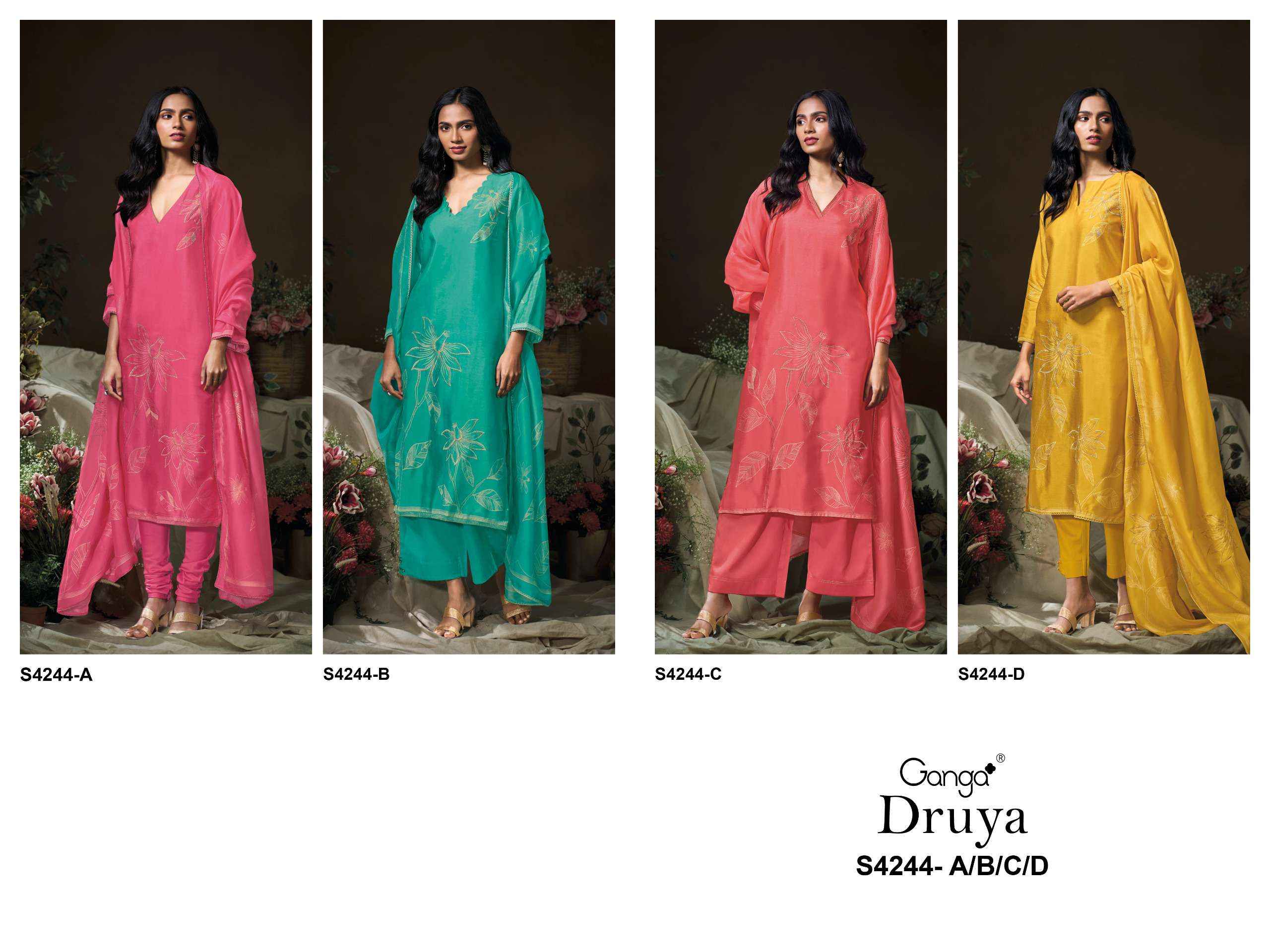 Ganga Druya 4244 Silk Dress Material 4 pcs Catalogue
