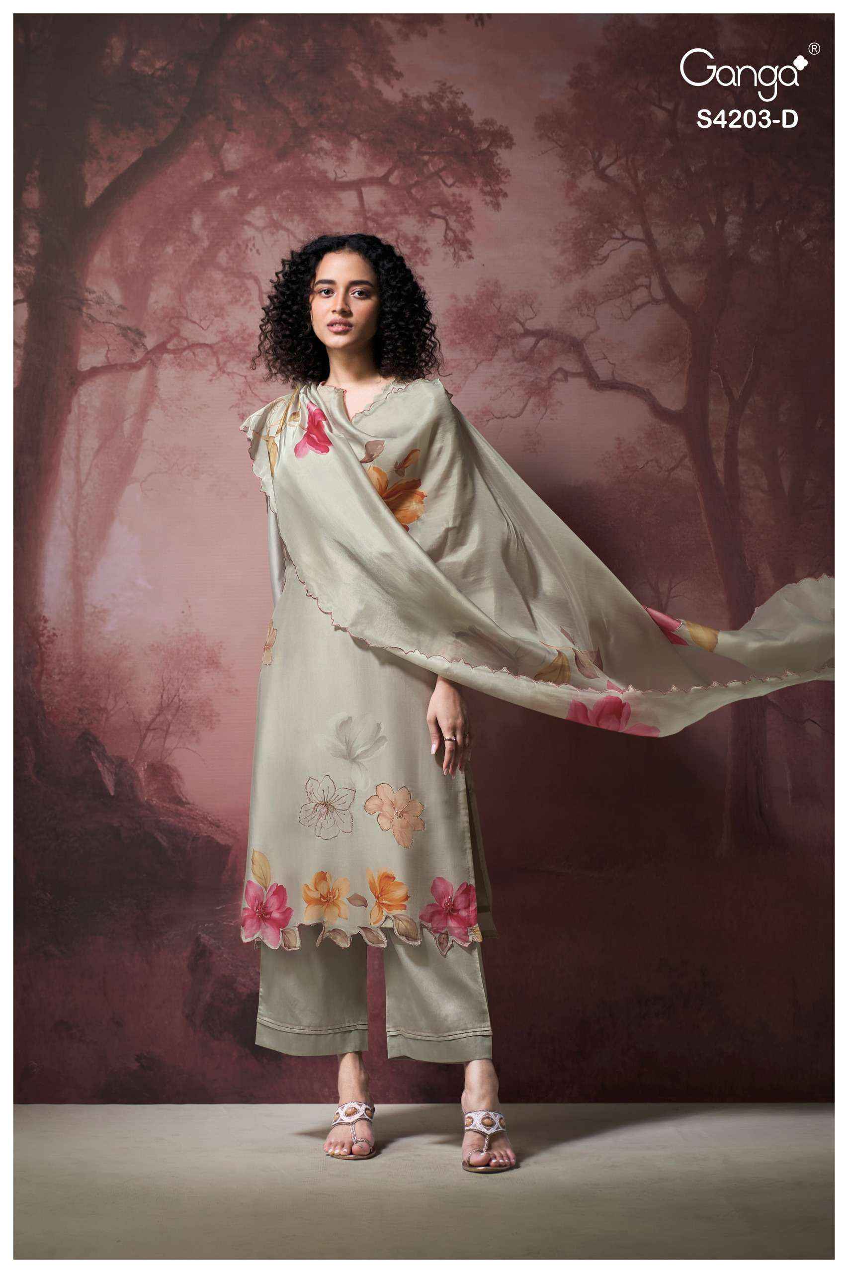 Ganga Ekthara 4203 Silk Satin Dress Material 4 pcs Catalogue