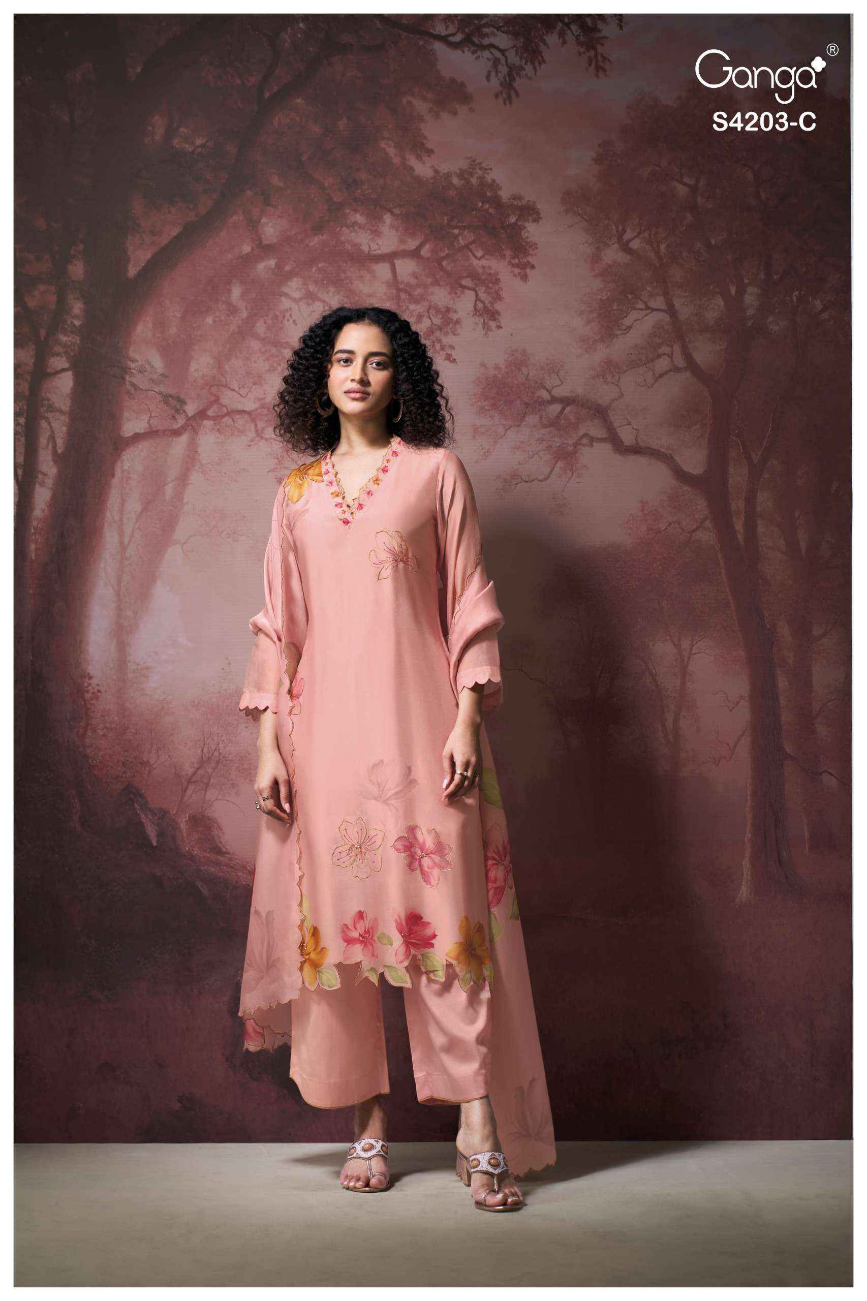 Ganga Ekthara 4203 Silk Satin Dress Material 4 pcs Catalogue