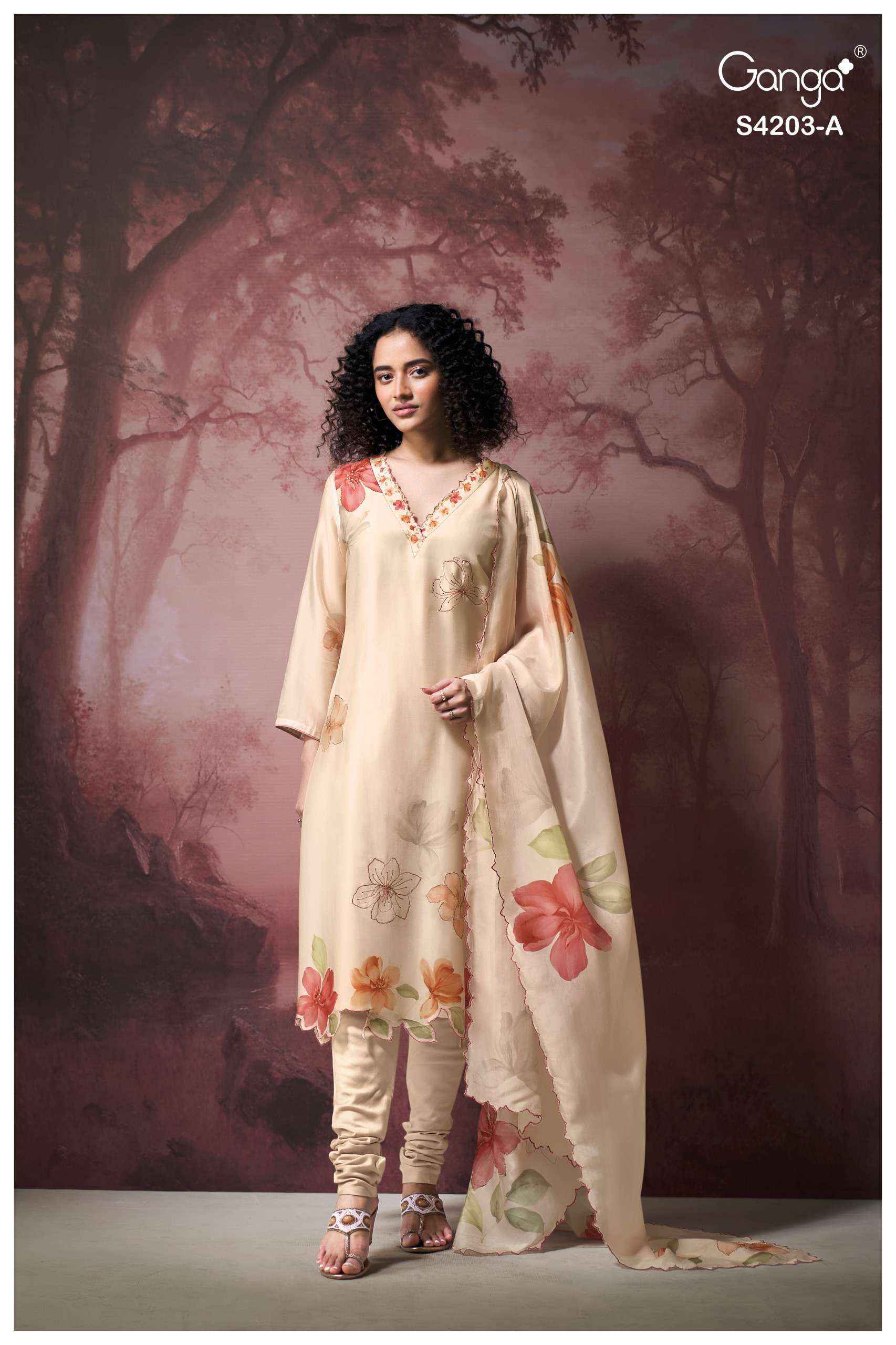 Ganga Ekthara 4203 Silk Satin Dress Material 4 pcs Catalogue