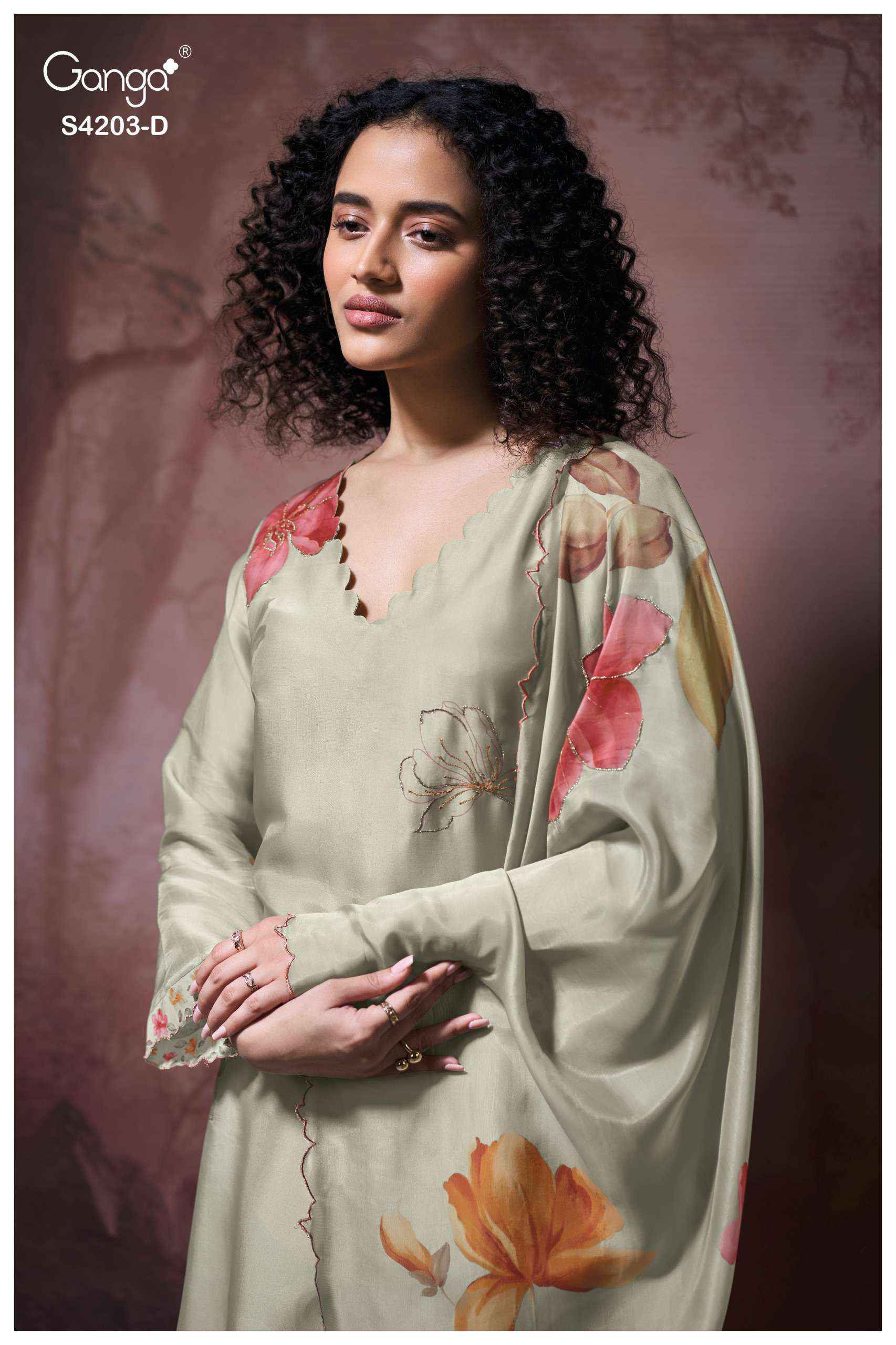 Ganga Ekthara 4203 Silk Satin Dress Material 4 pcs Catalogue