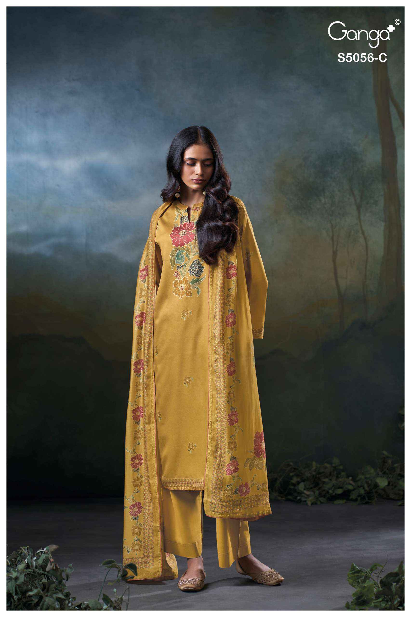 Ganga Ezria 5056 Satin Cotton Dress Material 4 pcs Catalogue