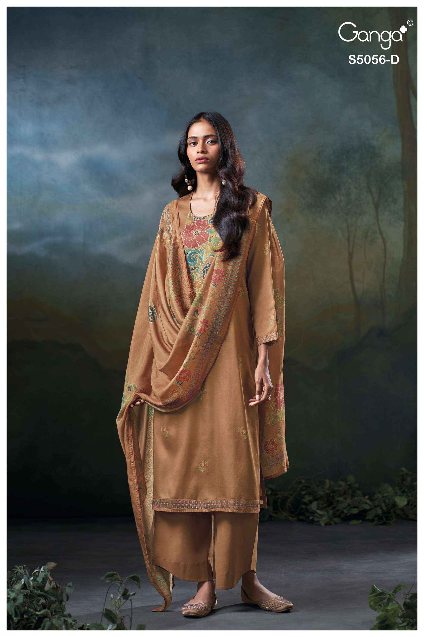 Ganga Ezria 5056 Satin Cotton Dress Material 4 pcs Catalogue