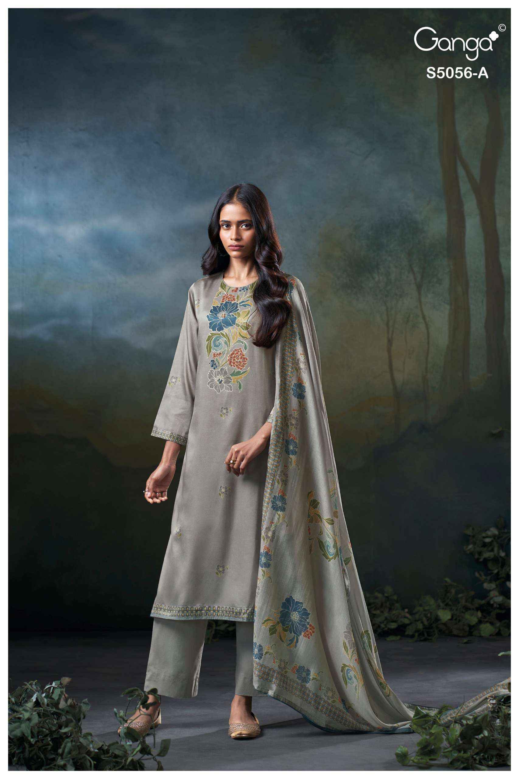Ganga Ezria 5056 Satin Cotton Dress Material 4 pcs Catalogue