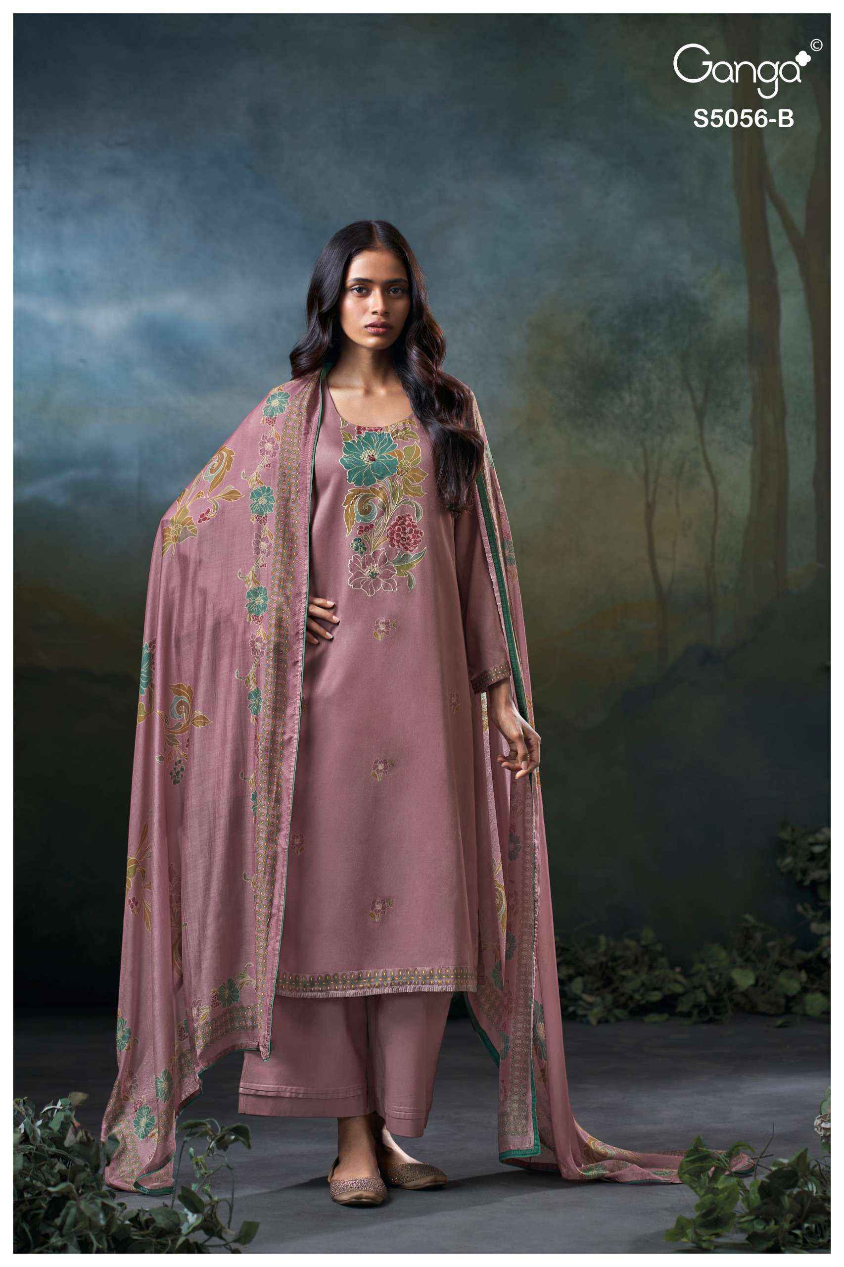 Ganga Ezria 5056 Satin Cotton Dress Material 4 pcs Catalogue