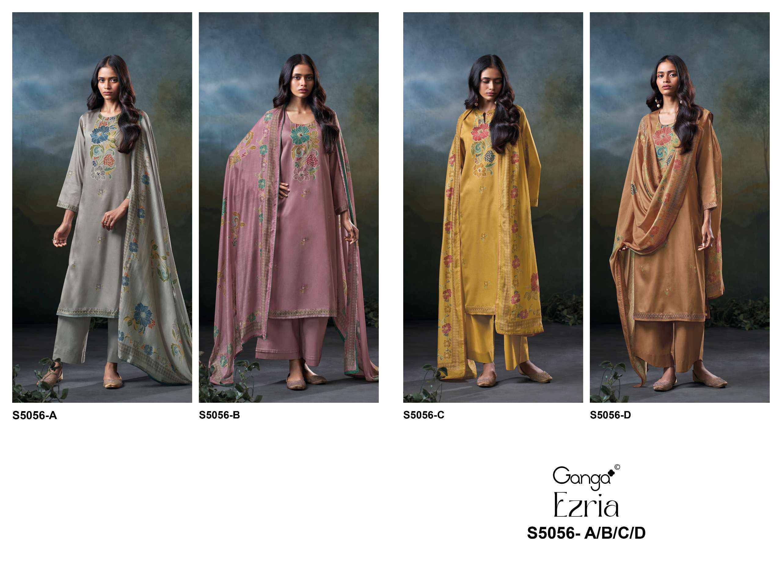 Ganga Ezria 5056 Satin Cotton Dress Material 4 pcs Catalogue