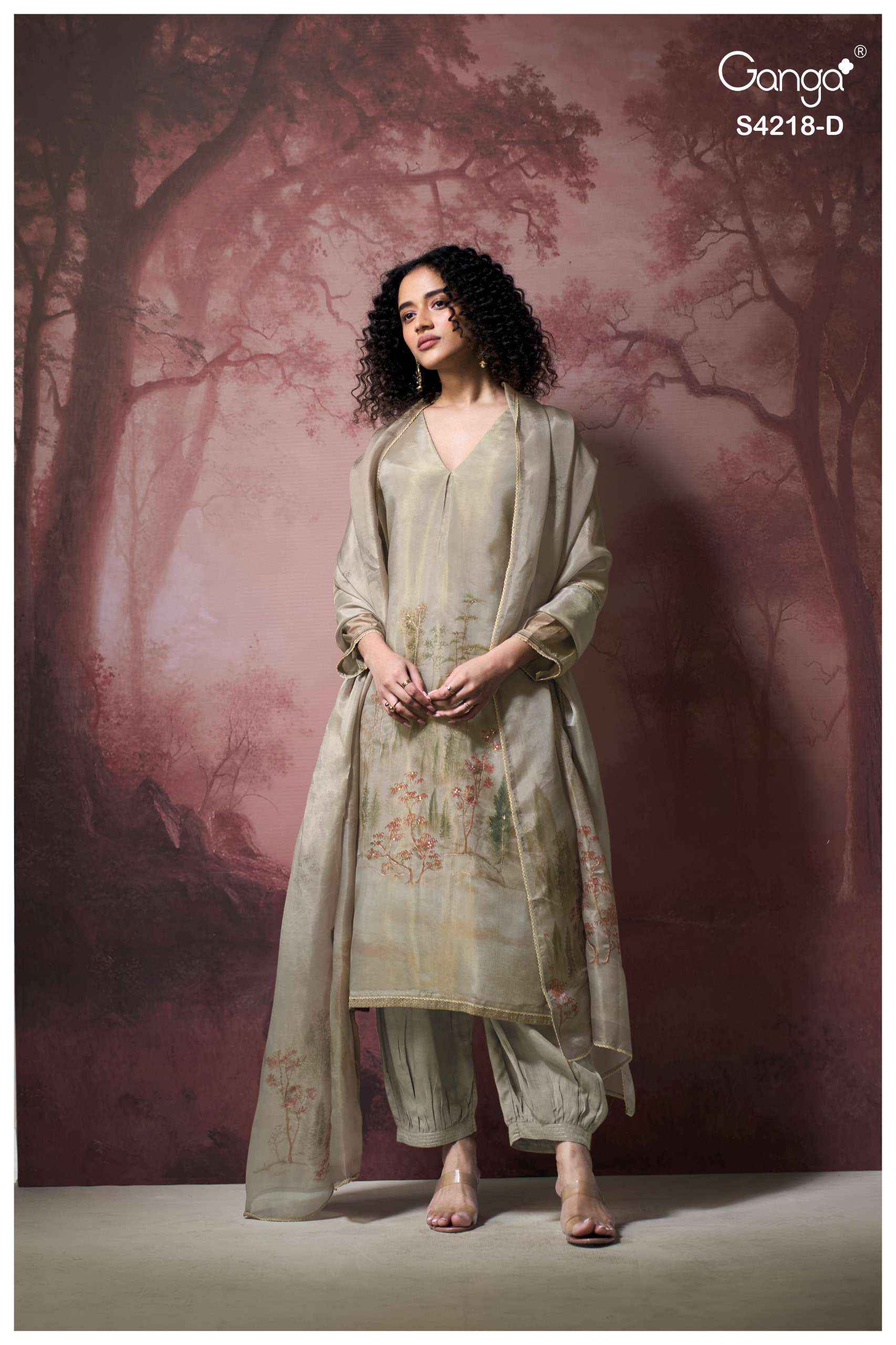 Ganga Ivella 4218 Silk Jacquard Dress Material 4 pcs Catalogue