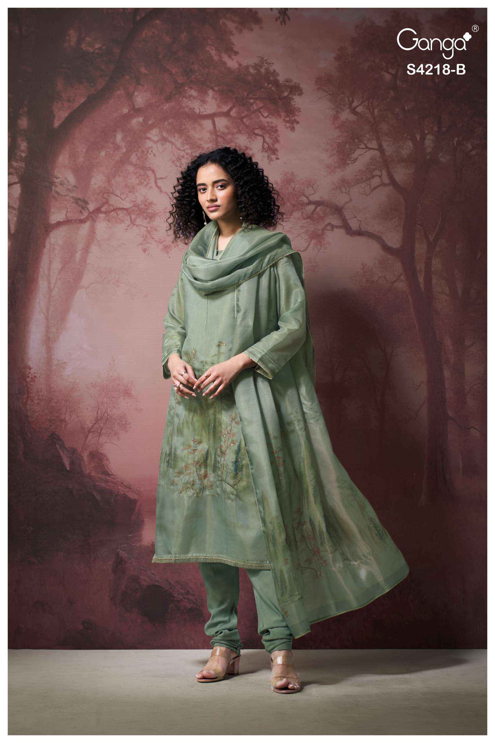 Ganga Ivella 4218 Silk Jacquard Dress Material 4 pcs Catalogue