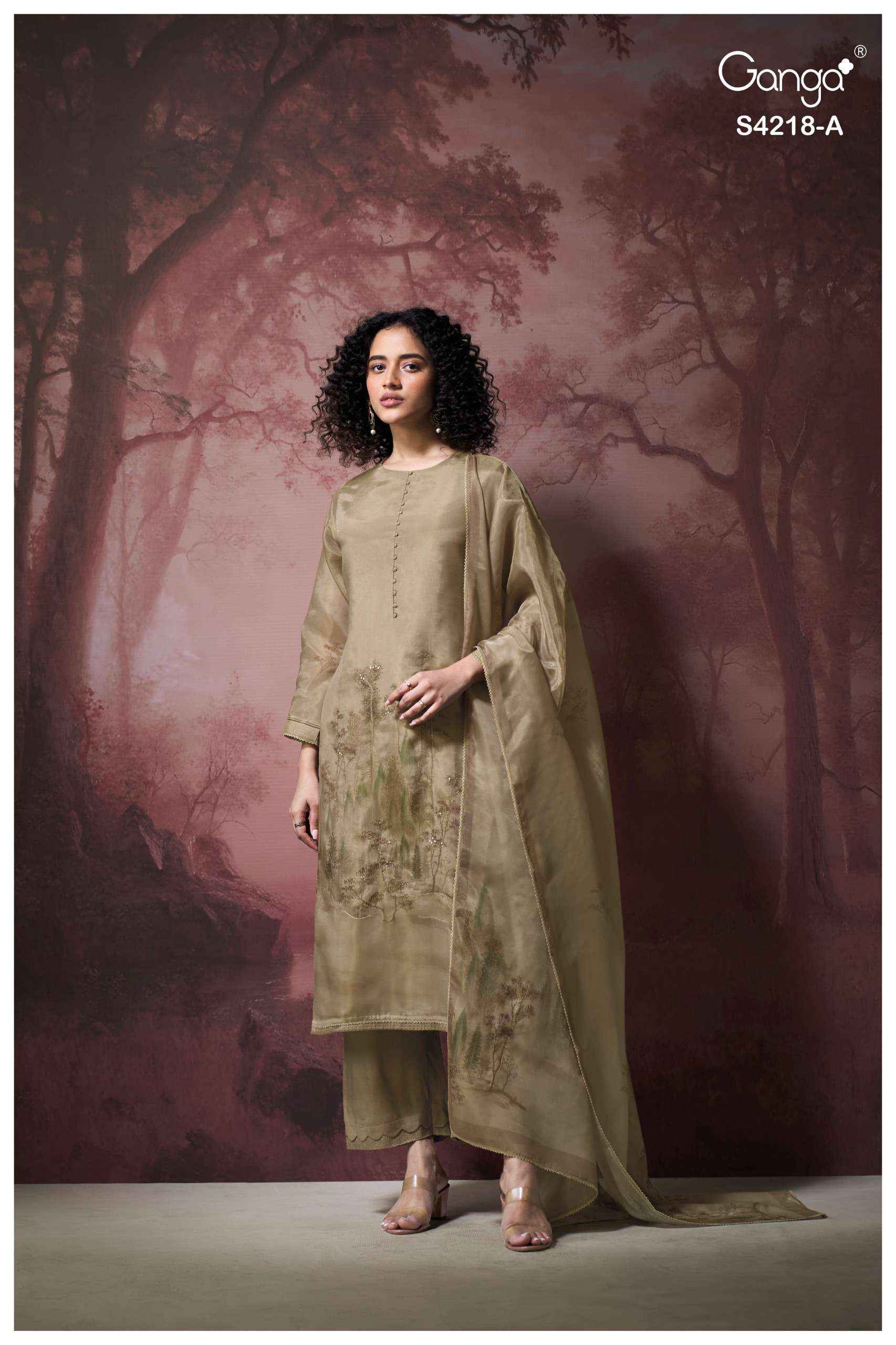 Ganga Ivella 4218 Silk Jacquard Dress Material 4 pcs Catalogue