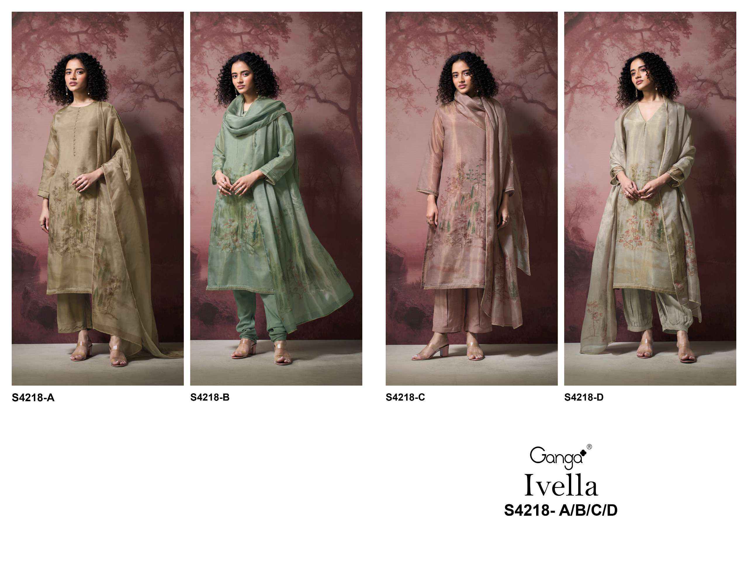 Ganga Ivella 4218 Silk Jacquard Dress Material 4 pcs Catalogue