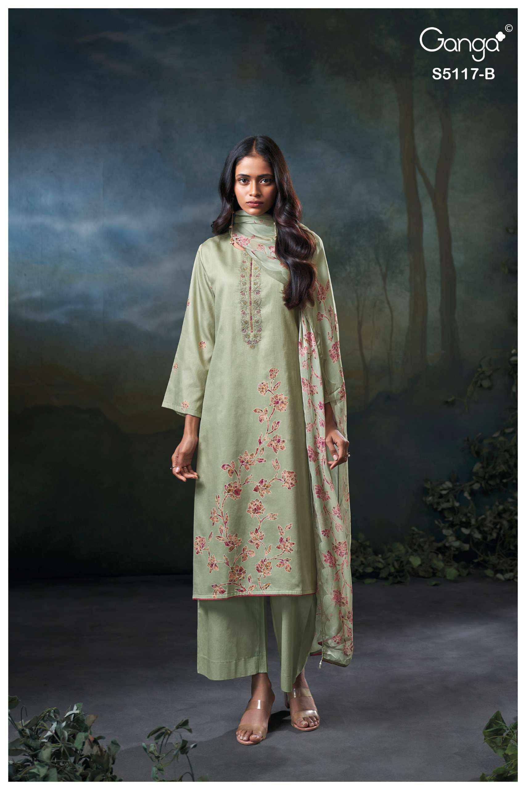 Ganga Jazel 5117 Satin Cotton Dress Material 4 pcs Catalogue