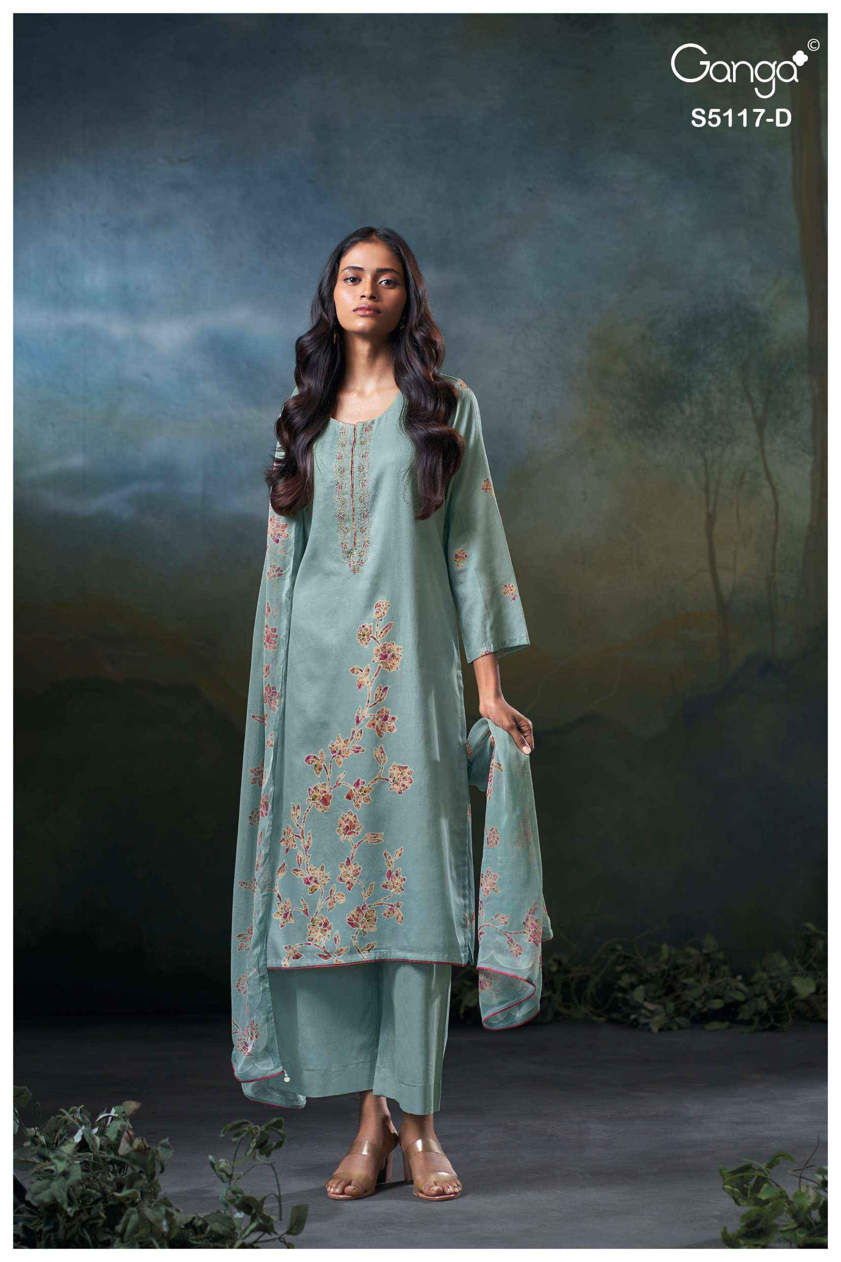 Ganga Jazel 5117 Satin Cotton Dress Material 4 pcs Catalogue