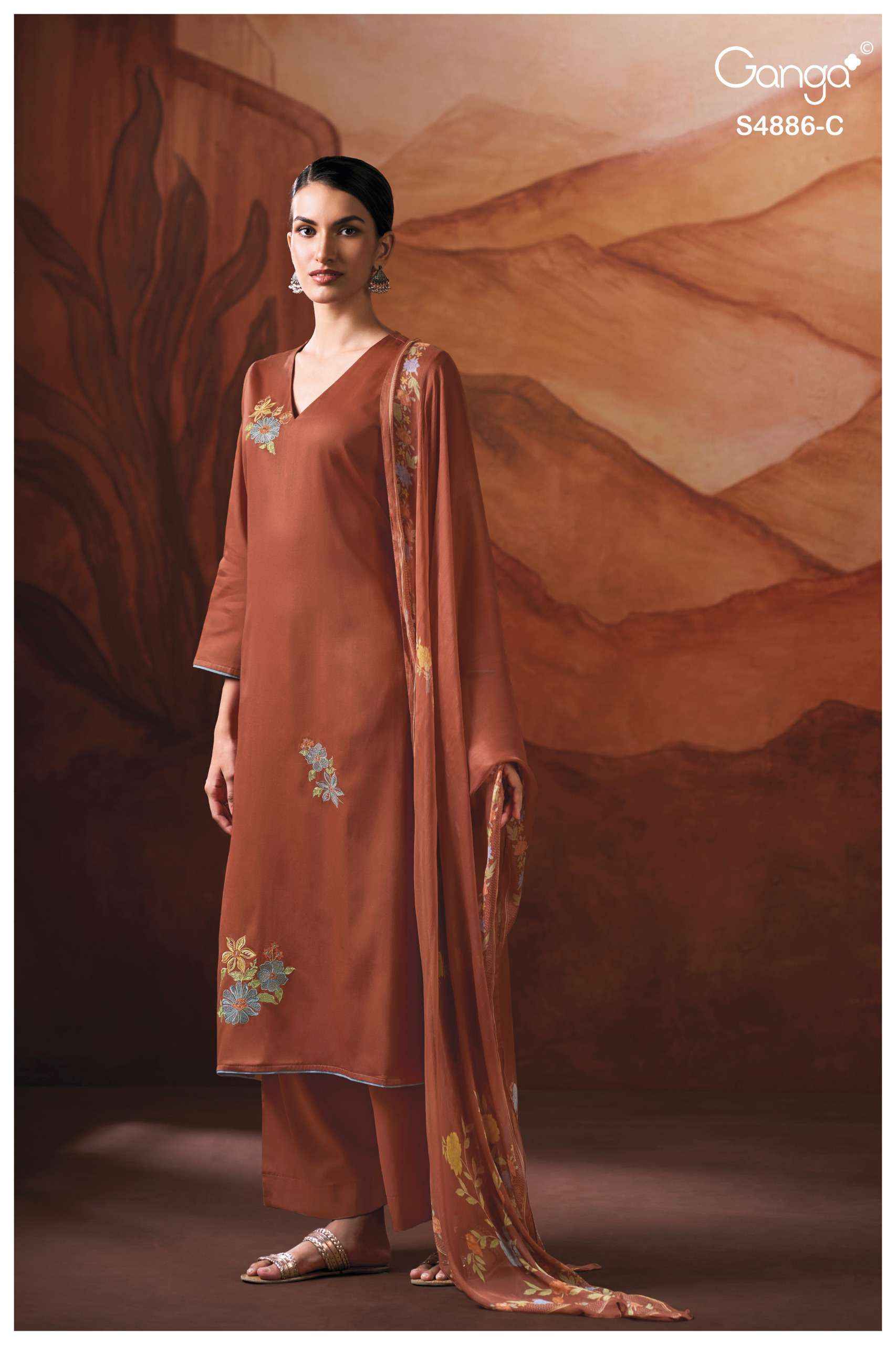 Ganga Jelyis 4886 Satin Cotton Dress Material 4 pcs Catalogue
