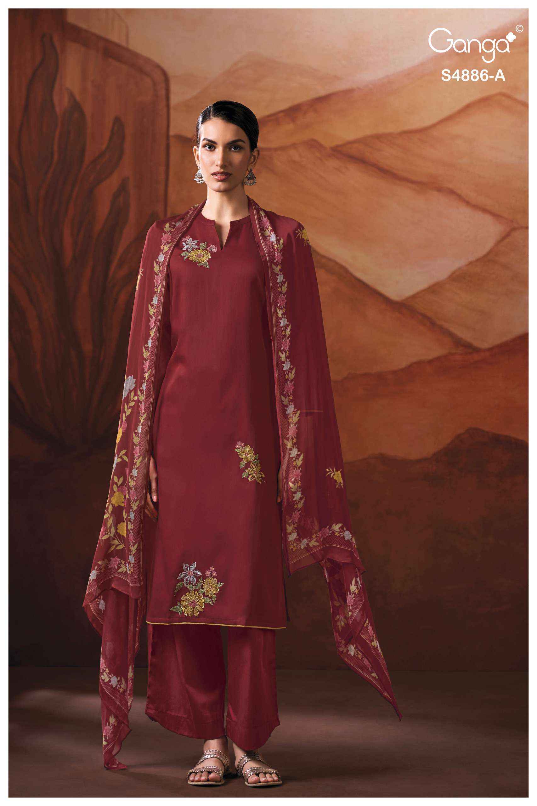 Ganga Jelyis 4886 Satin Cotton Dress Material 4 pcs Catalogue